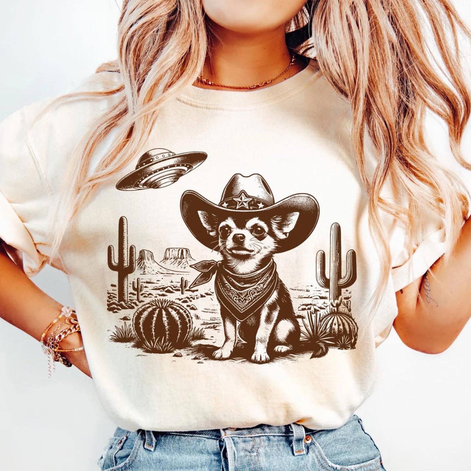 Comfort Colors® Chihuahua Cowboy T-Shirt for Chihuahua Owner Gift Western UFO Pet Lovers Gift for Chihuahua Parent Shirt for Dog Mom Gift