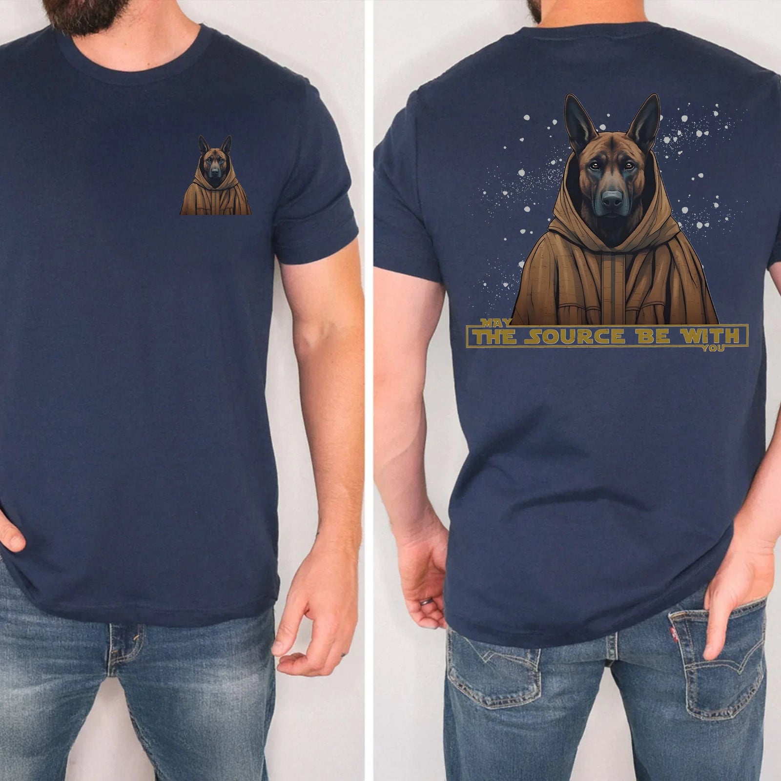 Detection Dog Unisex T-Shirt: May the Source Be with You! K-9 Handlers & Scent Work w/ German Shepherds and Belgian Malinois - AKC Scent Sport