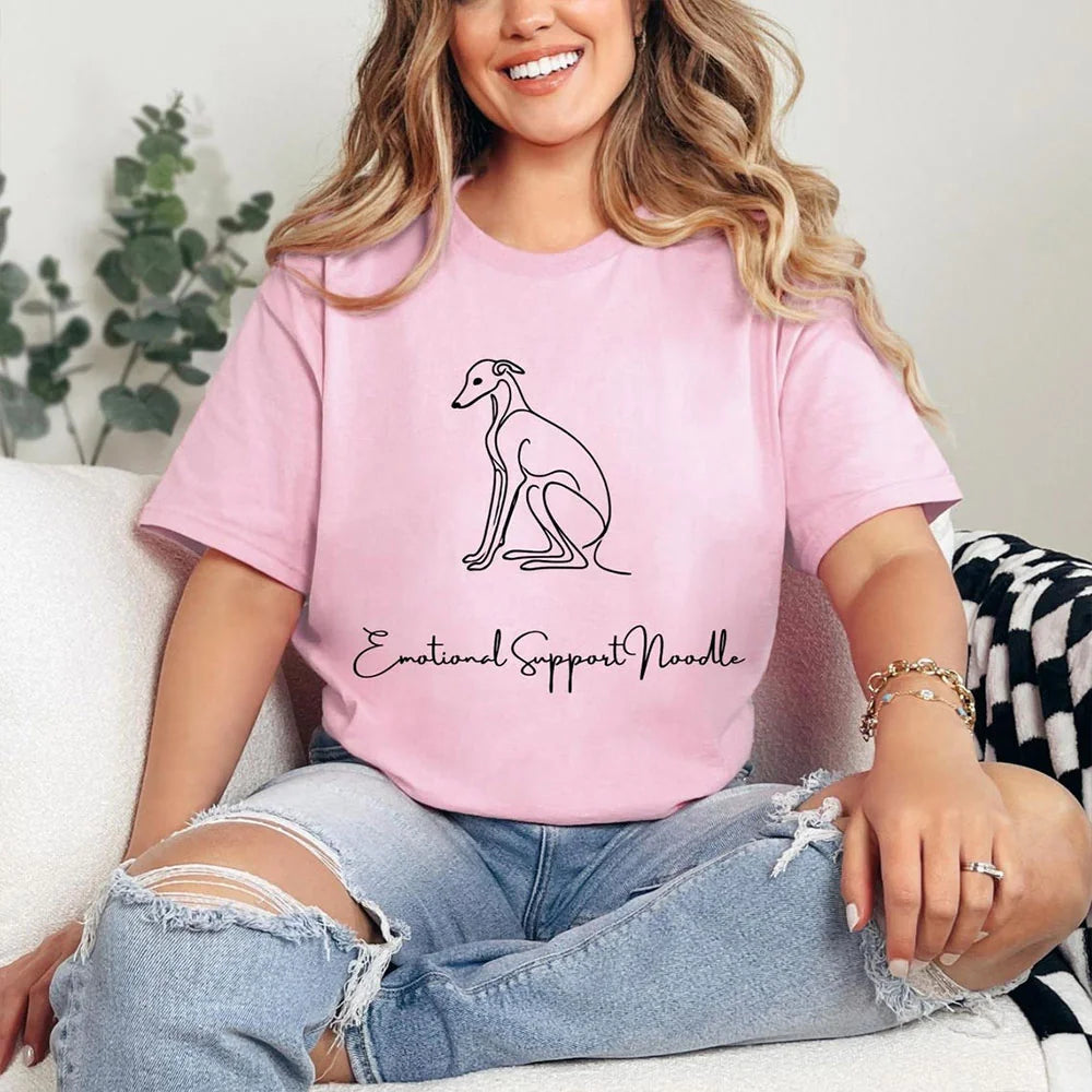 Emotional Support Noodle T-Shirt – Funny Iggy, Whippet & Greyhound Apparel – Sighthound Sweatshirt and Mug for Dog Moms, Noodle Dog Gift