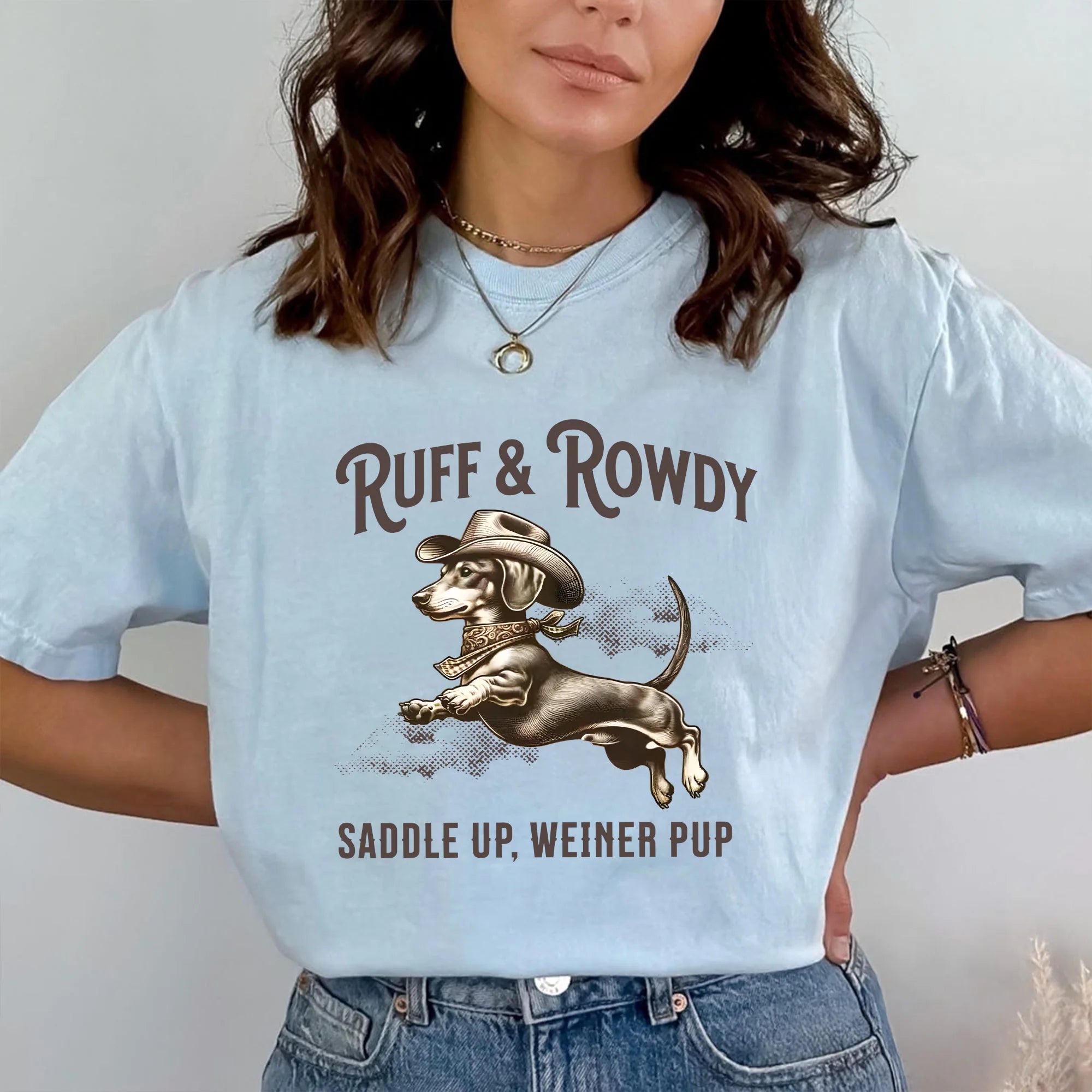Cowboy Weiner Dog Shirt, Comfort Colors T-Shirt, Dachshund Shirt, Western Dog Shirt, Dachshund Mom, Doxie Dog Mom Plus Sized Tee Gift