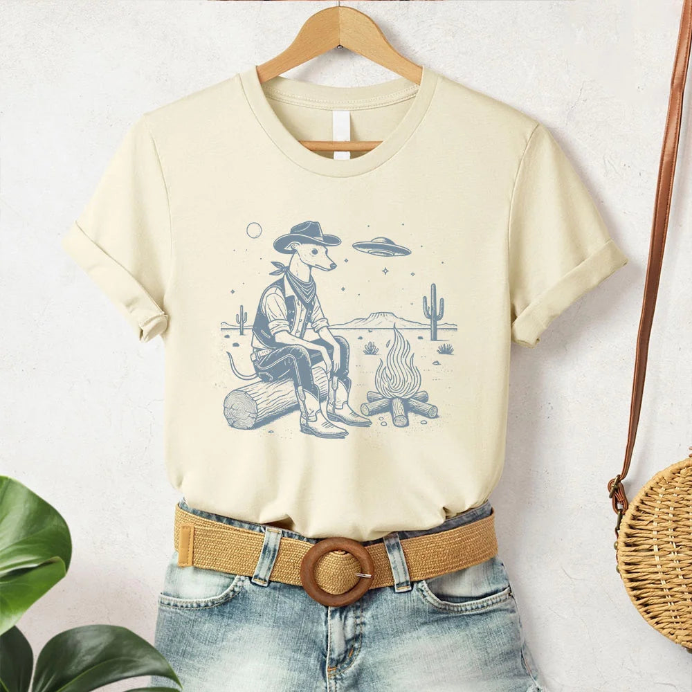 Italian Greyhound, Whippet Shirt, Cowboy Campfire, Vintage Dog T-Shirt, Iggy Mom, Funny Shirt, Dad Gift, Desert Cactus Cowdog UFO Sweatshirt