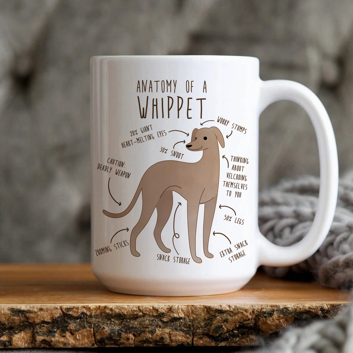 Whippet Coffee Mug, Cute Fawn Whippet Gift, Dog Lover, Funny Gift for Her, Him, Pet Animal, Dog Mom, Dog Dad, Sighthound Greyhound Anatomy