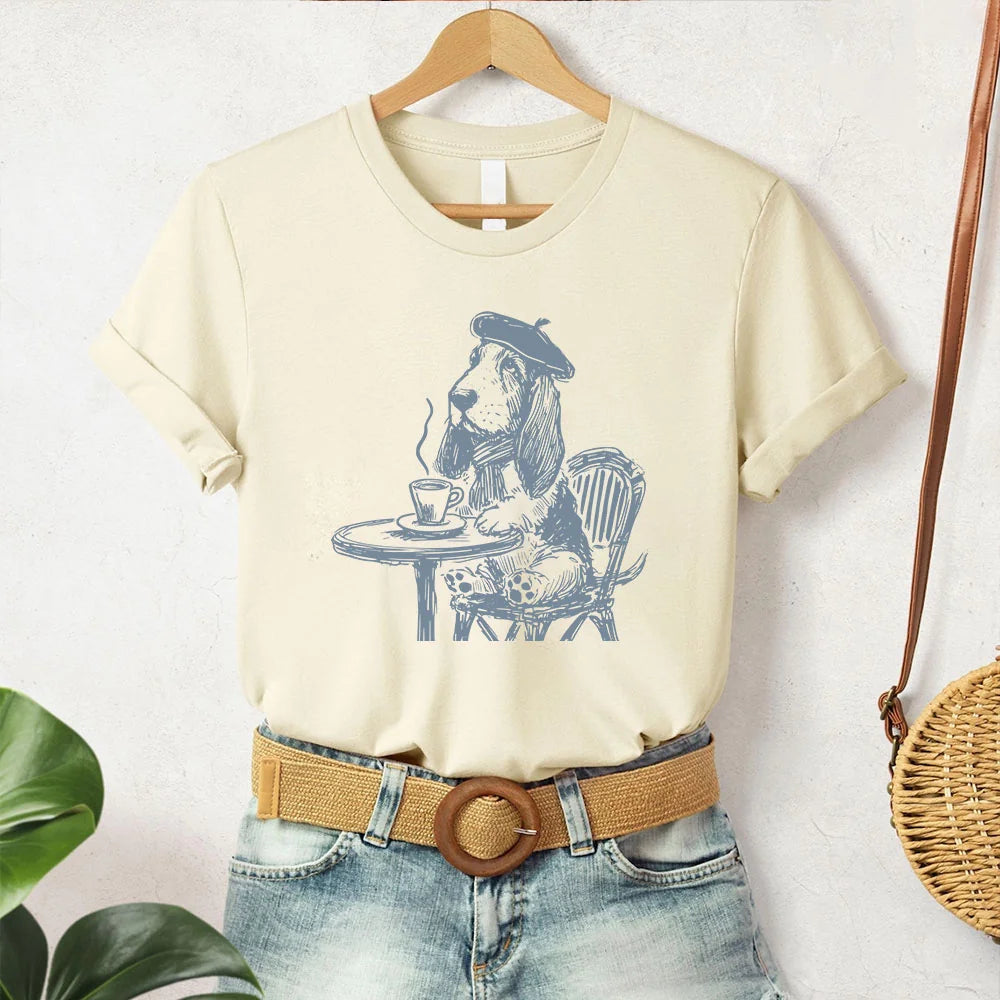 Basset Hound Paris, Vintage Dog Shirt, Funny Tshirt, Funny Dog Shirt, French Dog T-Shirt, Dog Mom Shirt Coffee Dog, Basset Mom, Basset Dad