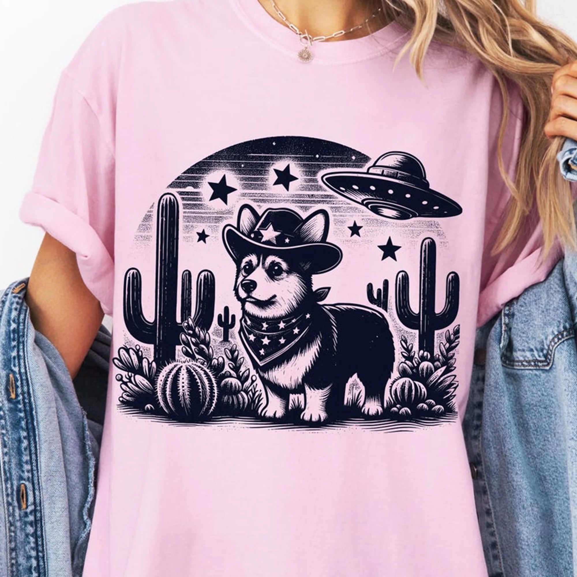 Corgi Shirt, Corgi Vintage Shirt UFO Western Shirt, Retro T-Shirt, Cowboy TShirt, Wild West, Dogful DogMom, Dogfulness Shirting,Pet Lovers
