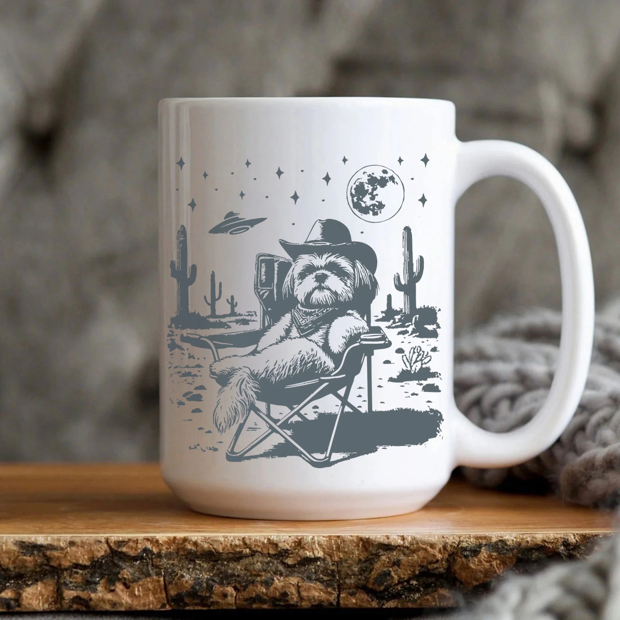 Shih Tzu Mug, Vintage UFO Western Dog Coffee Cup, Retro Cowboy Shih Tzu Mom Dad Gift, Wild West Dogfulness Mug