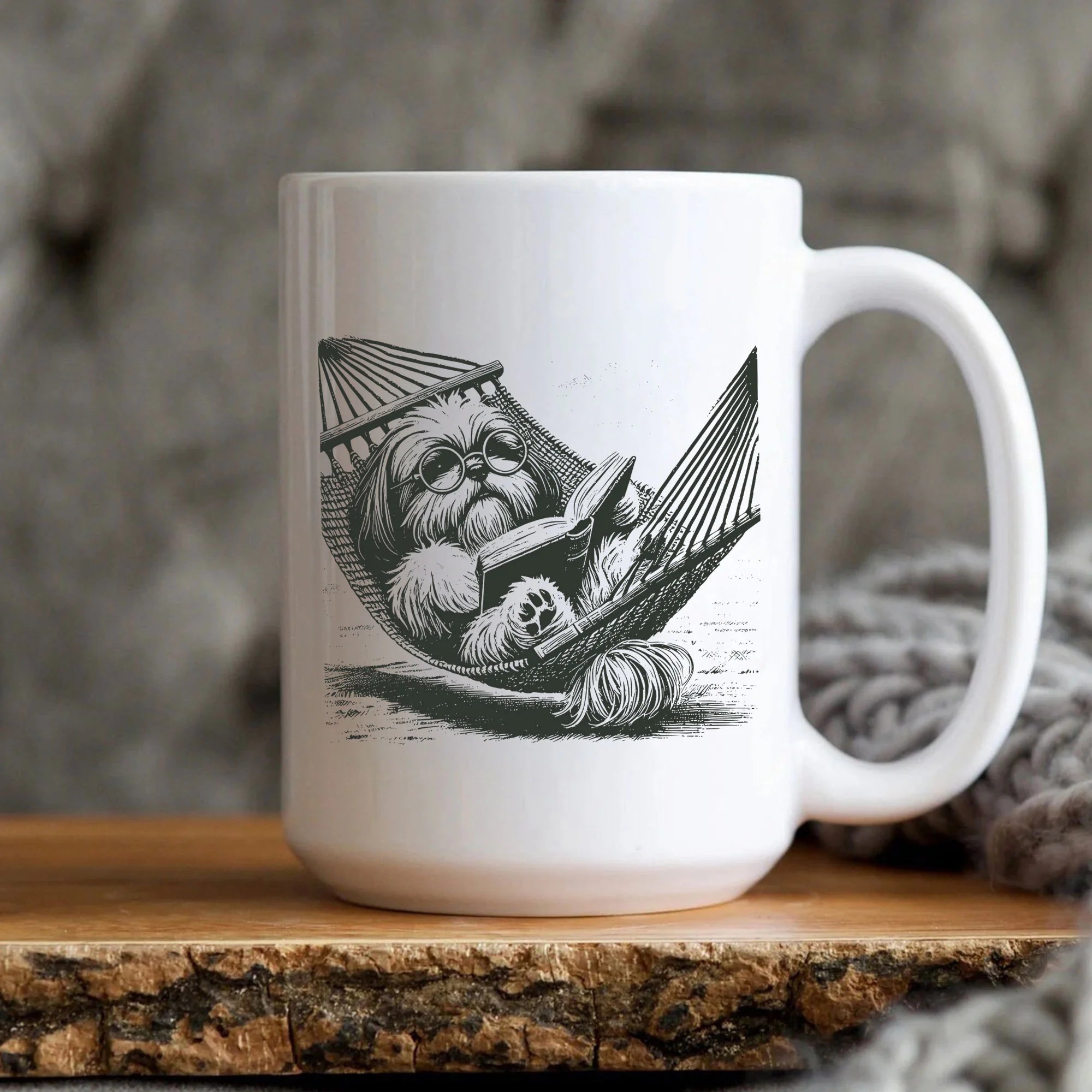 Shih Tzu Mug, Vintage Funny Reading Dog Coffee Cup, Summer Hammock Shih Tzu Mom Dad Gift, Cute Shih Tzu Lover Mug