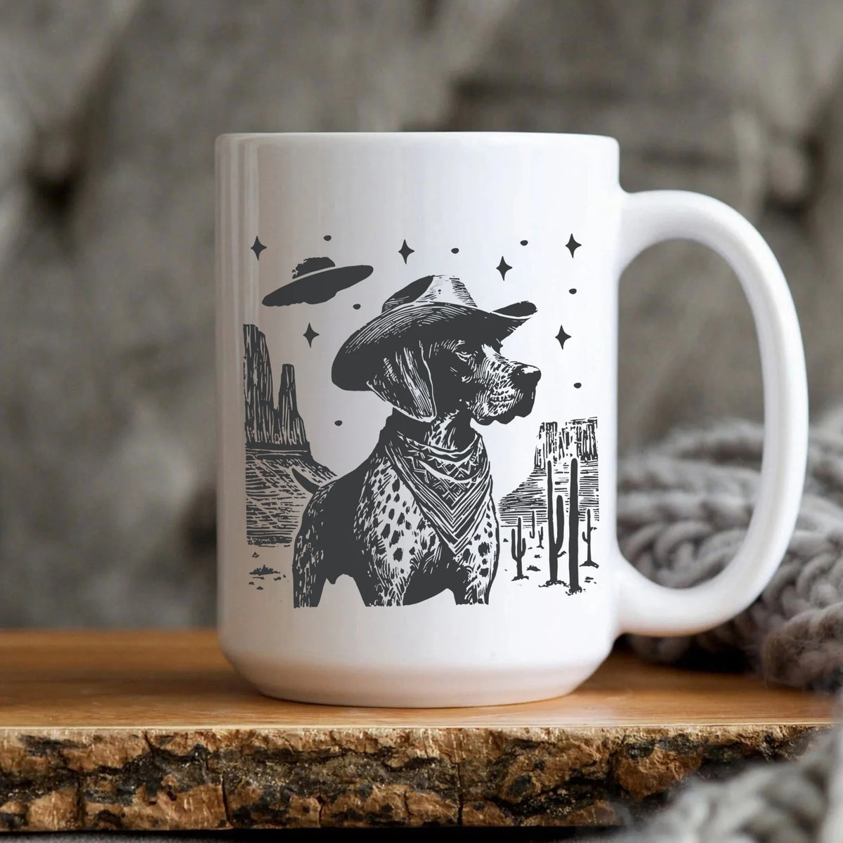 German Shorthaired Pointer Mug, Vintage GSP UFO Western Coffee Cup, Cowboy Hunter Dog Mom Dad Gift, Country Pointer Ranch Mug