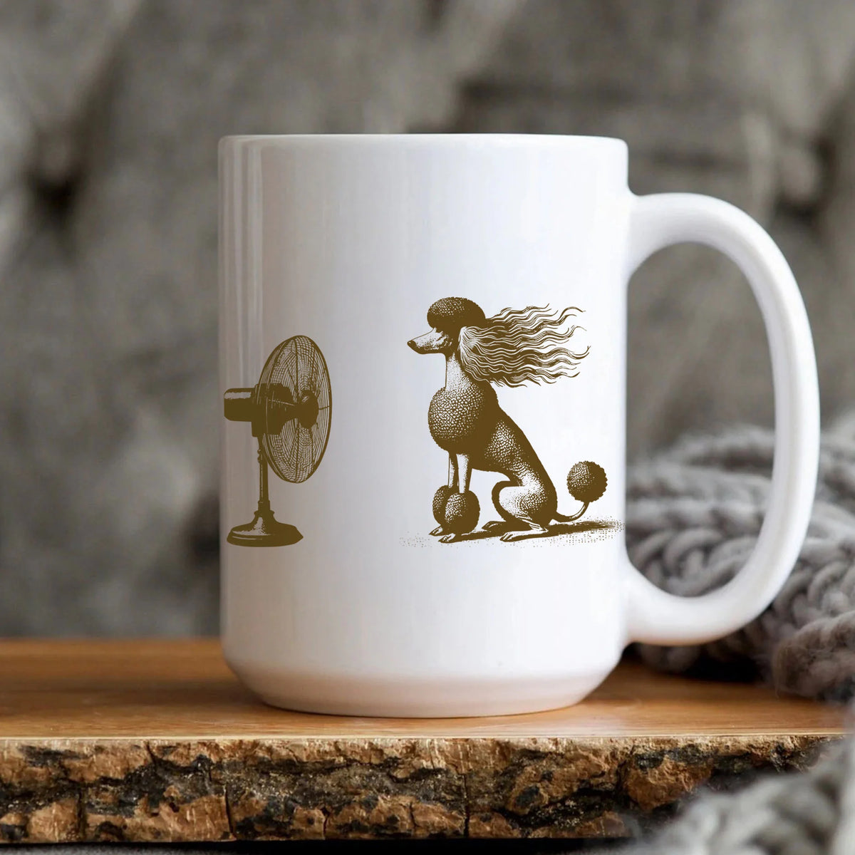 Poodle Mug, Spoo Coffee Cup, Dog with Fan Vintage Mug, Funny Standard Poodle Mom Dad Gift, Mini Poodle Windy Dog Cup
