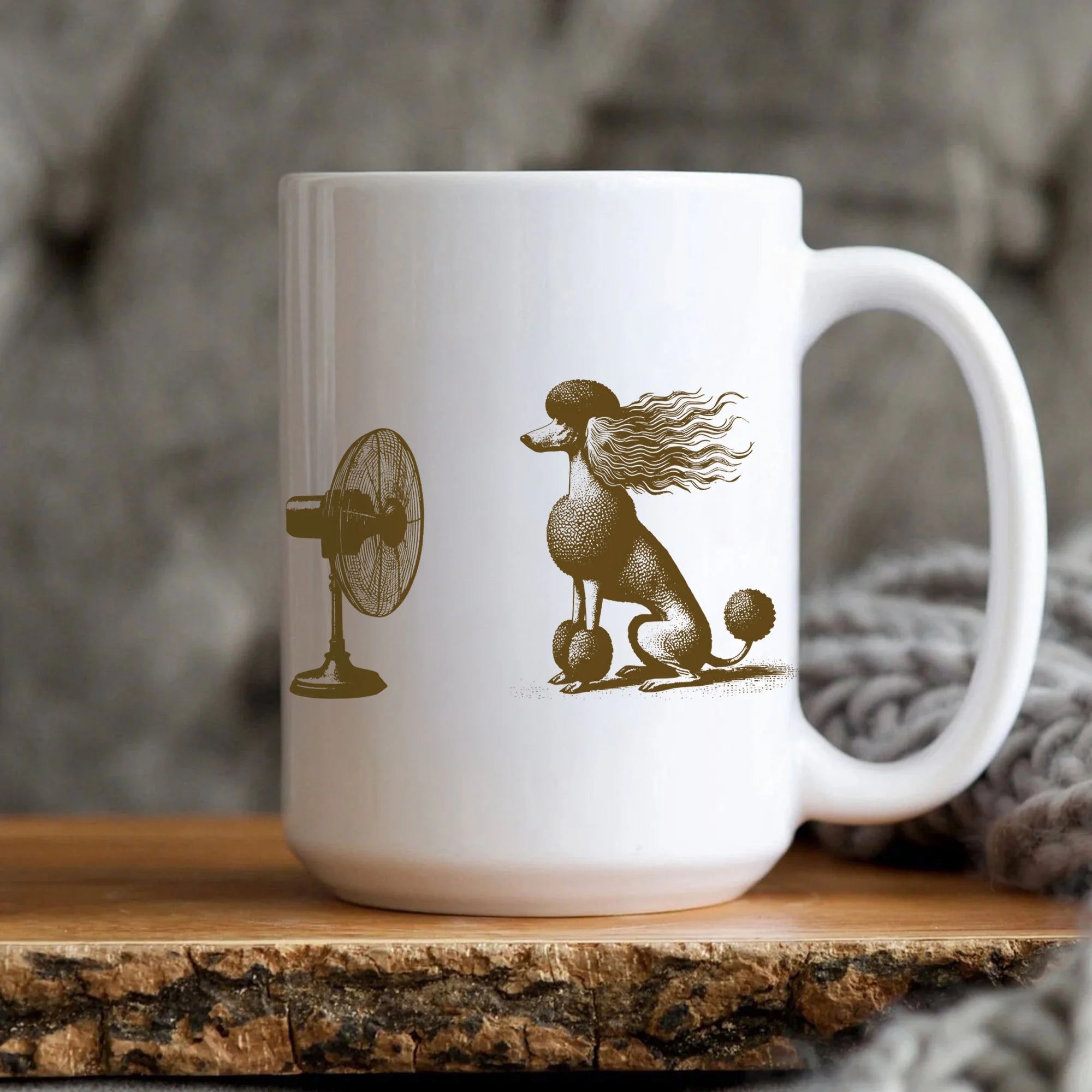 Poodle Mug, Spoo Coffee Cup, Dog with Fan Vintage Mug, Funny Standard Poodle Mom Dad Gift, Mini Poodle Windy Dog Cup