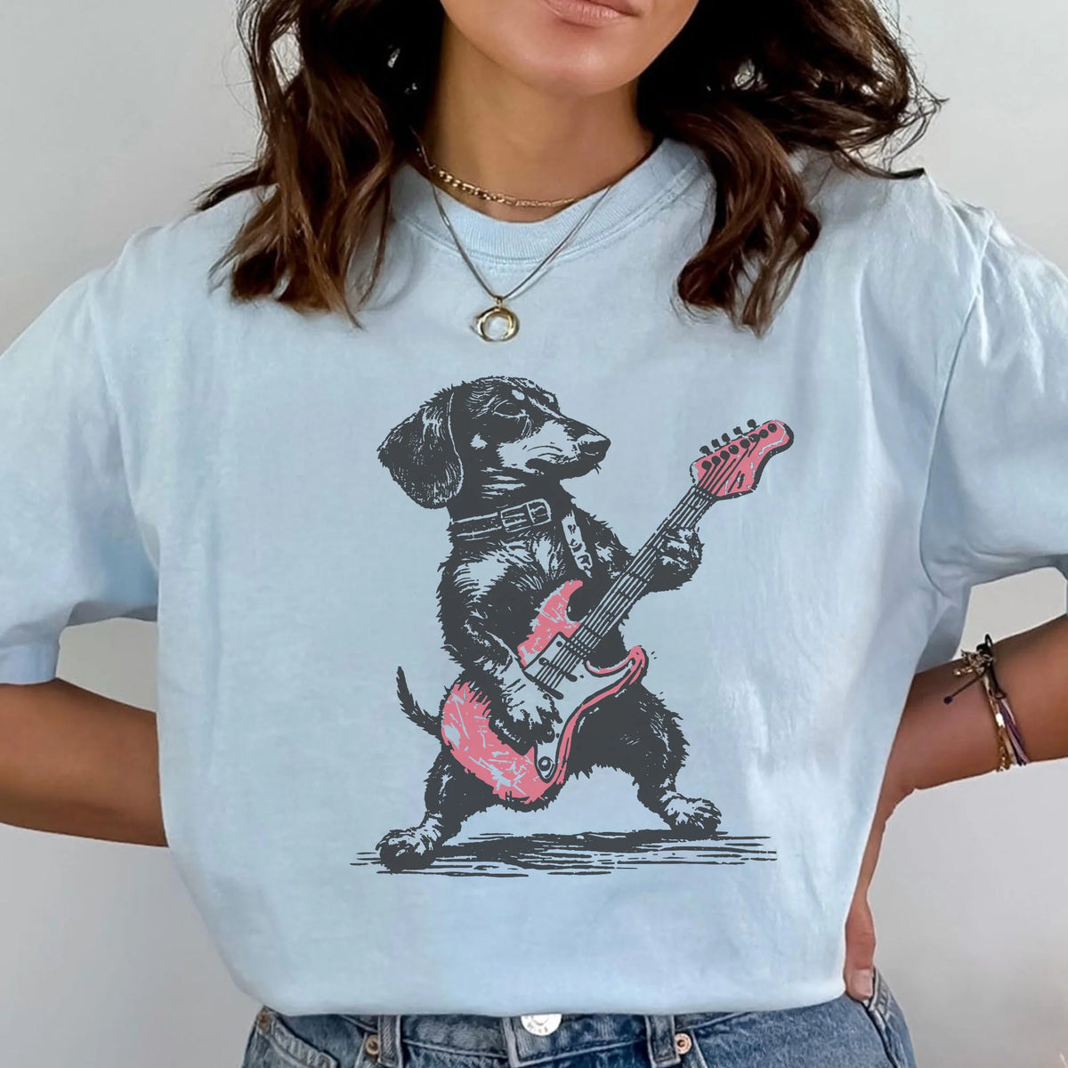 Rock Doxie Shirt – Vintage Dachshund Weenie Playing Guitar T-Shirt, Funny Wiener Dog Rocker Tee, Retro Music Lover Gift, Cute Sausage Vibes