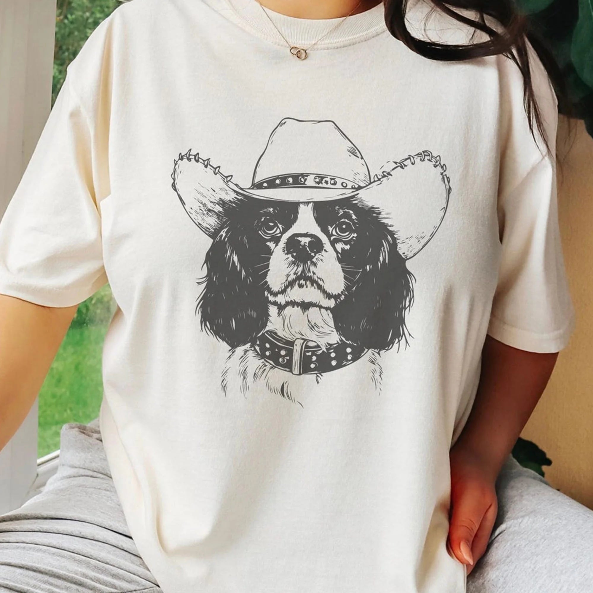 Cowboy Cavie Dog T-Shirt - Great Gift for Cavie Lovers in Western Cavie Style, Cavalier King Charles Spaniel Cowboy, Cavie Wild West Ranch