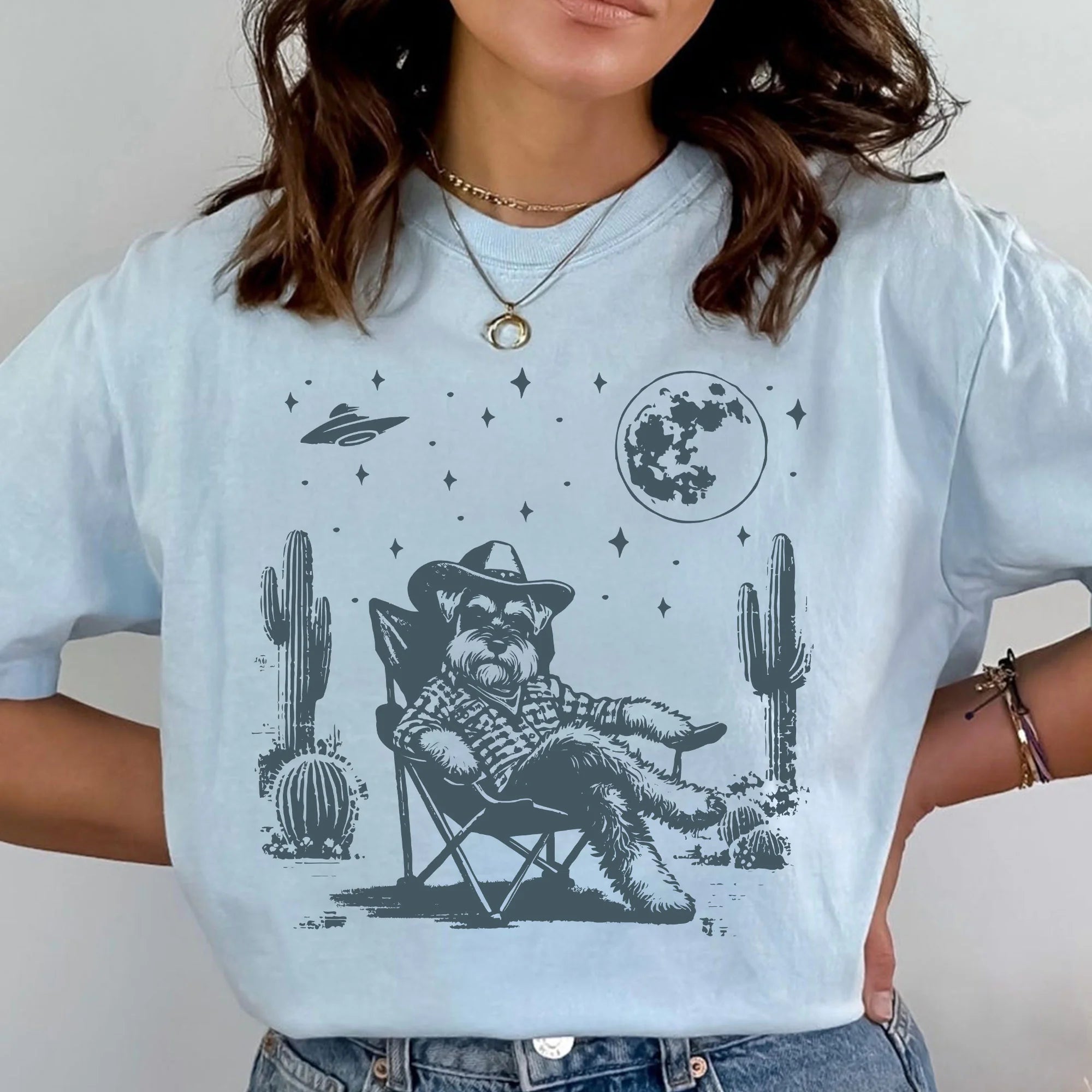 Schnauzer Shirt, Schnauzer Vintage Shirt UFO Western Shirt, Retro T-Shirt, Cowboy TShirt, Wild West, Dogful DogMom