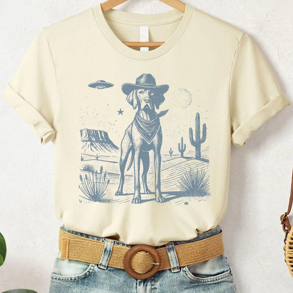Vizsla Shirt, Vintage Dog T-Shirt, UFO Western Shirt, Stetson Cowboy Dog, Wild West, Dog Gifts, Dog Mom, Dog Dad, Vizsla Dad, Vizsla Mom