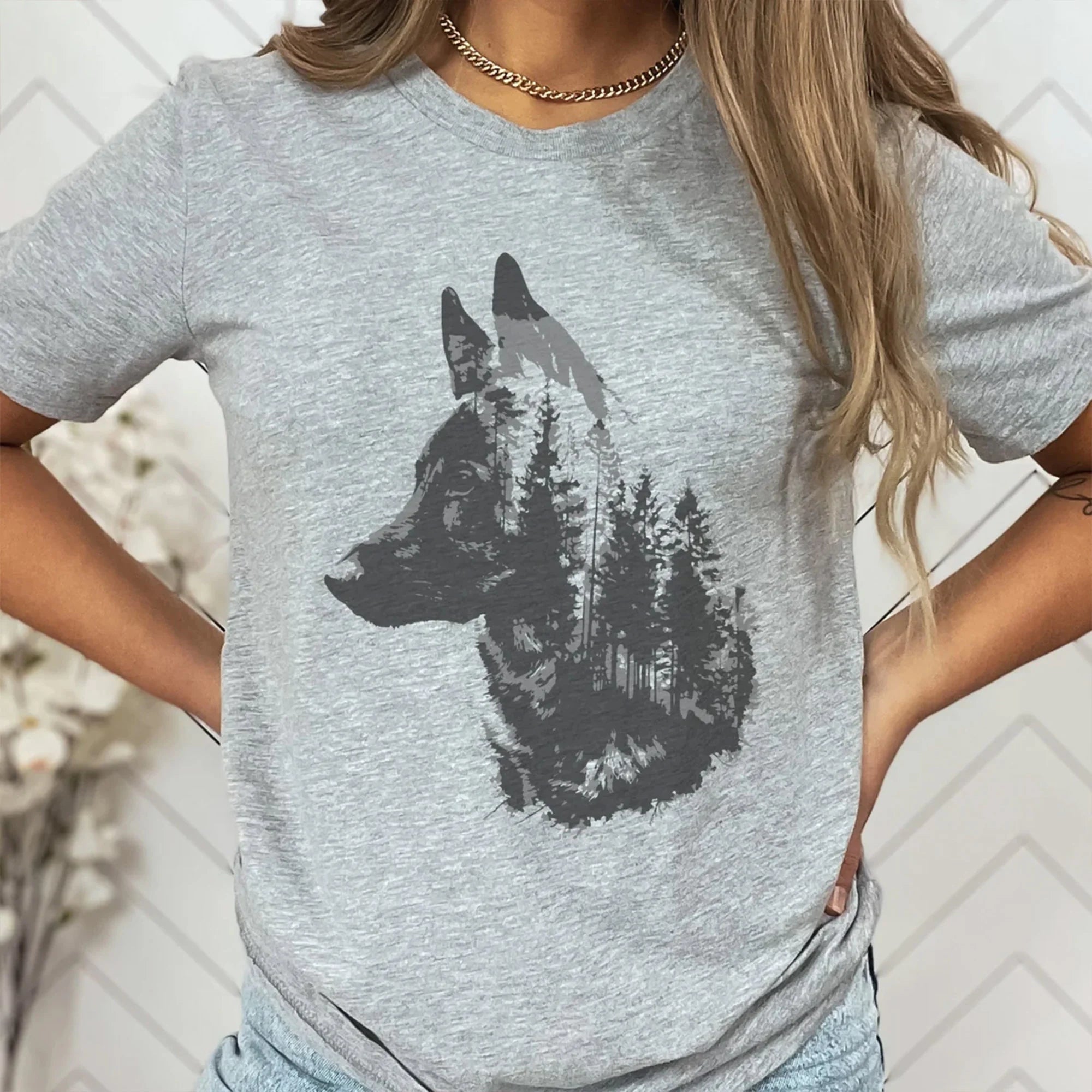 German Shepherd Shirt Forest Trees GSD Dog Gift Alsatian Forest T-Shirt Shepherd Mom Tee German Shepherd Face Shepherd Head