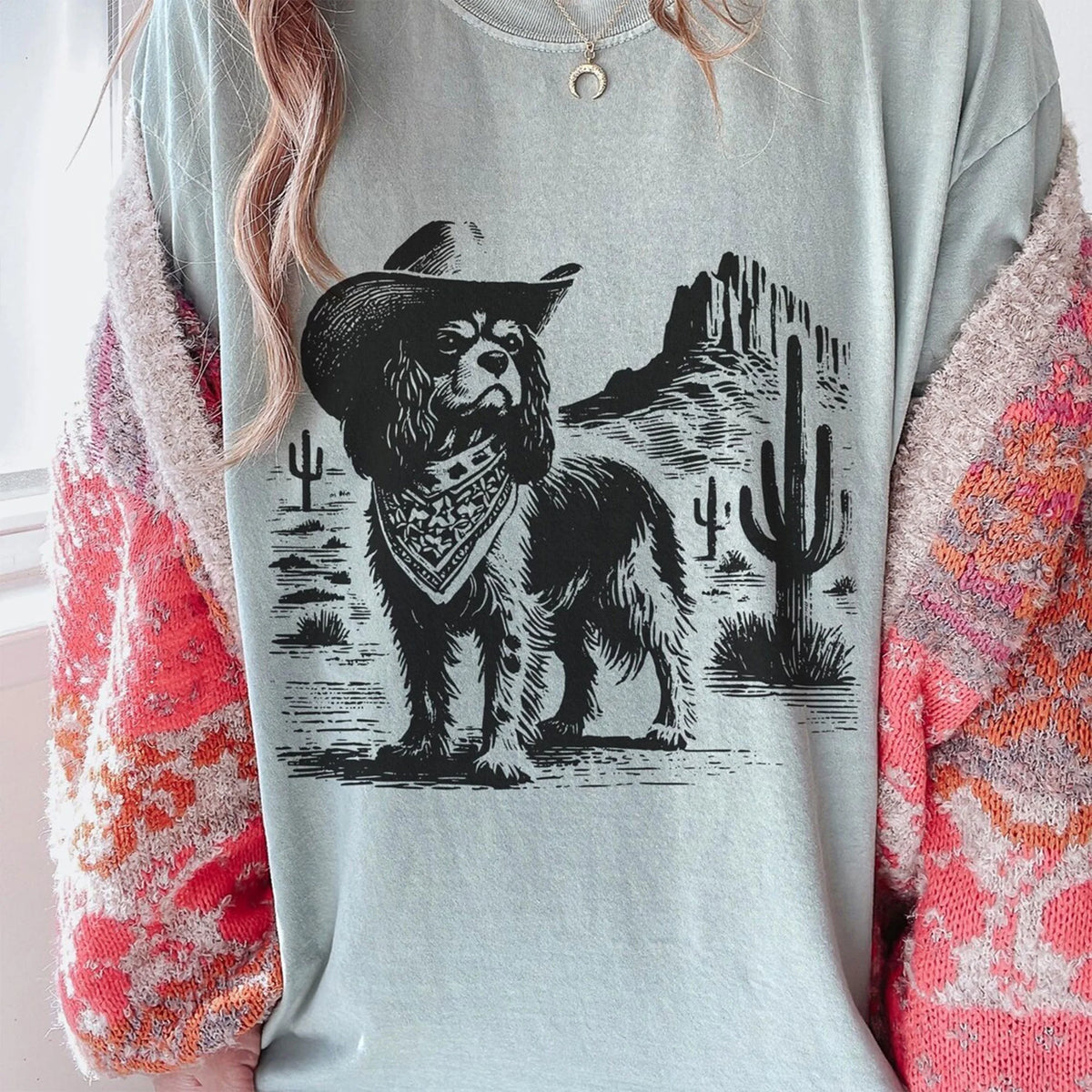 Western Cavalier Desert T-shirt - Cowboy Cavalier Country Tee, Cavalier Mom, Cavalier Dad, Cavalier King Charles Wild West Tee, Cavie Dog Mom