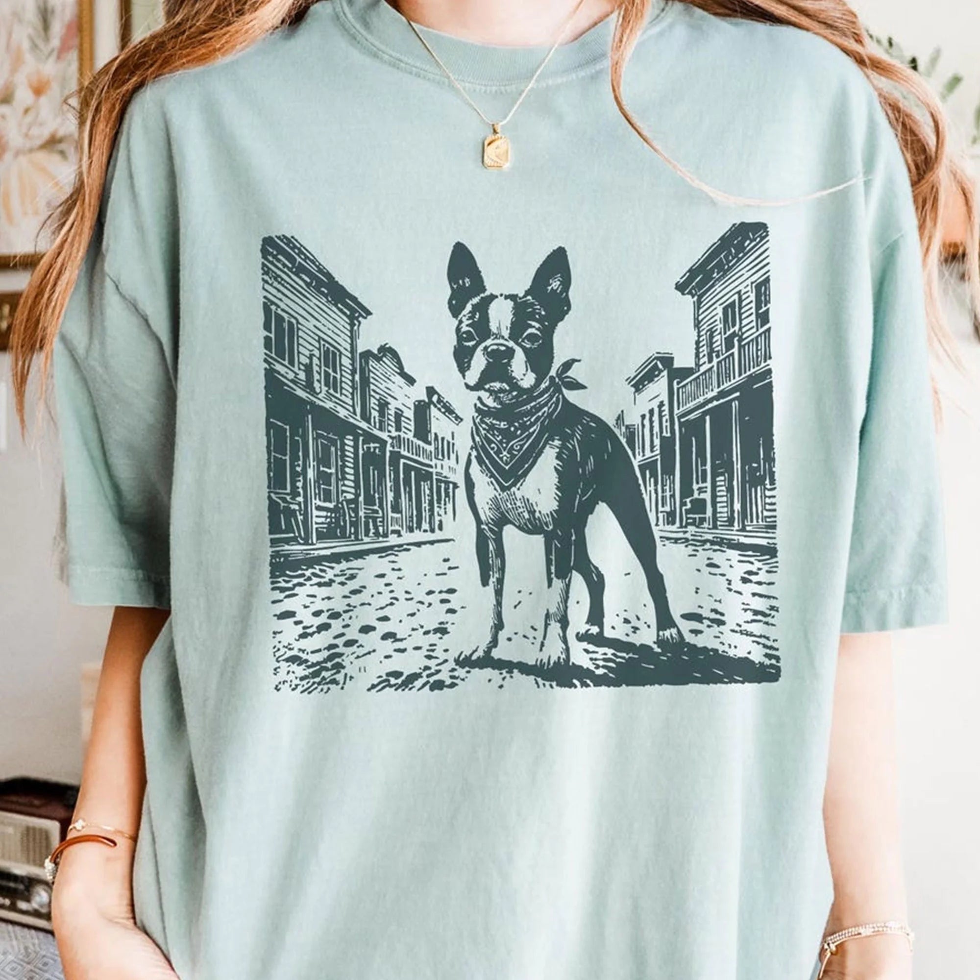 Boston Terrier Shirt, Boston Terrier Retro Western T, Vintage Dog T-Shirt, Cowboy TShirt, Dog Mom, Dog Dad, American Gentleman Wild West