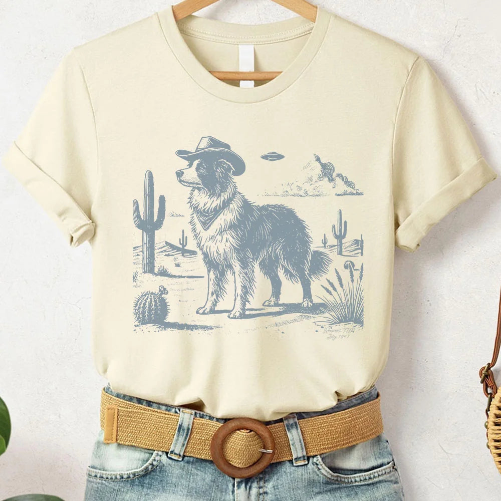 Border Collie Shirt, Vintage Dog T-Shirt, UFO Western Shirt, Stetson Cowboy Dog, Cowboy TShirt, Wild West, Dog Gifts, Dog Mom, Dog Dad, Border