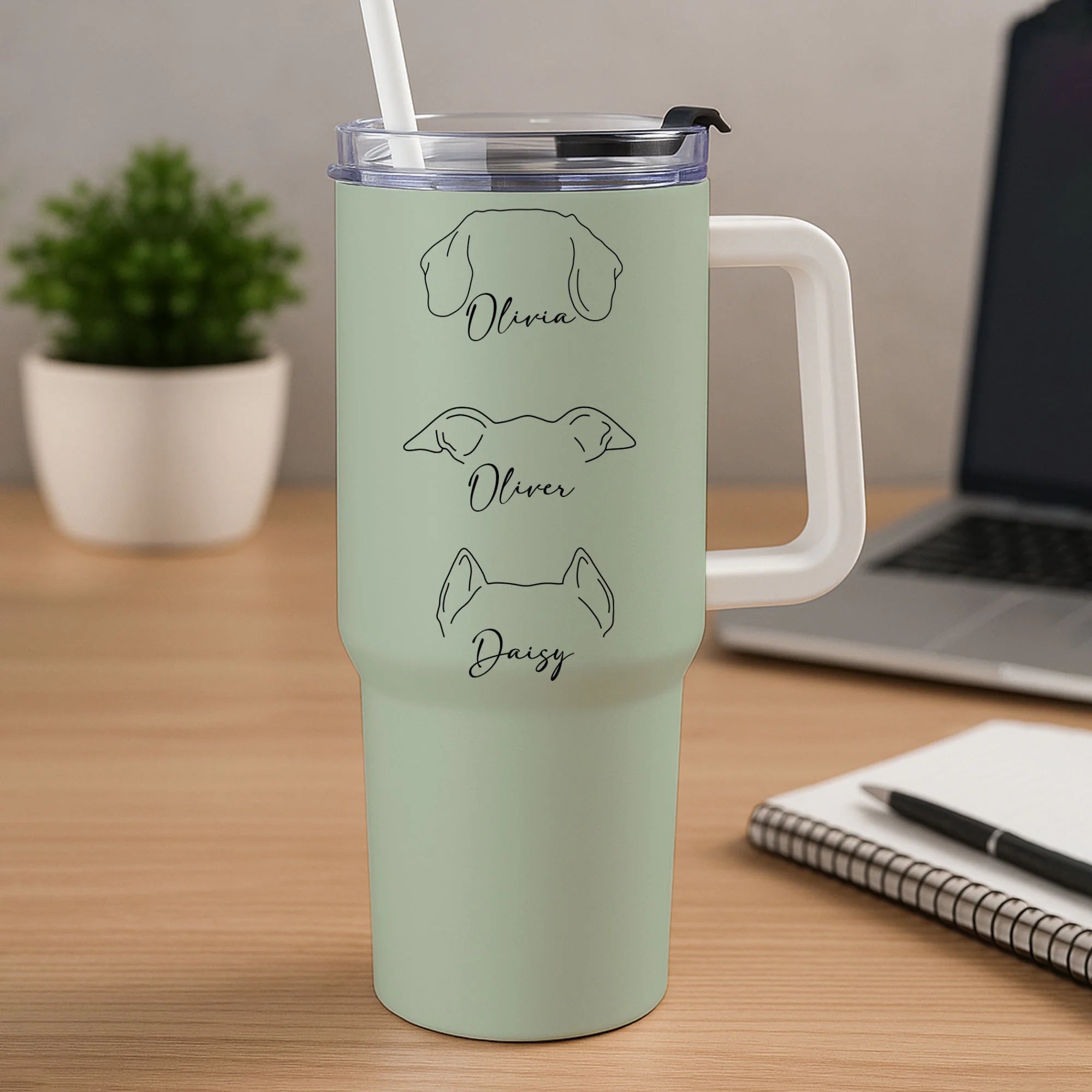 Personalized Dog Mom 40oz Tumbler, Custom Dog Ear Tumbler with Name Engraved, Dog Tumbler, Dog Lover Gifts, Dog Mom & Dad Gift, Dog Memorial
