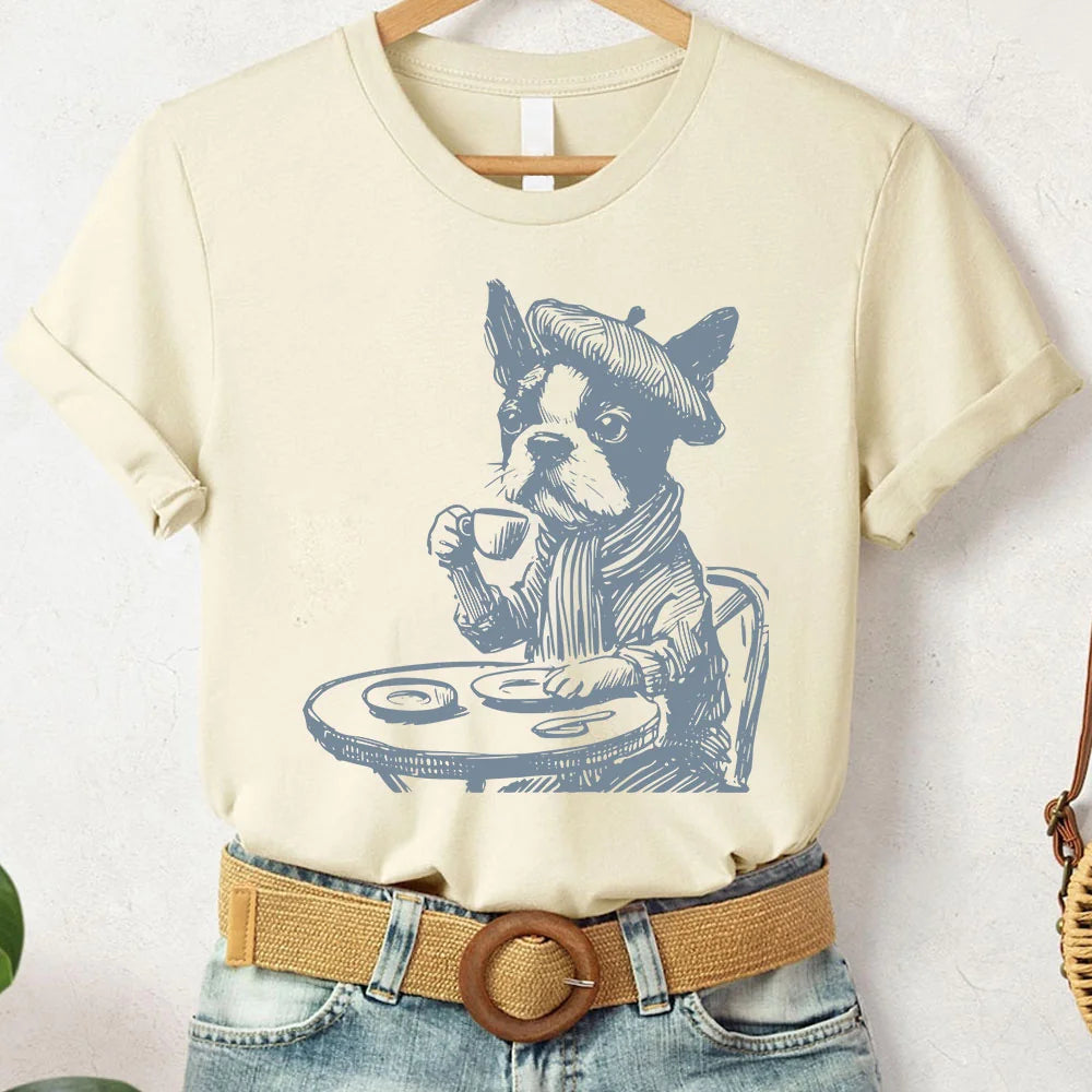Boston Terrier, Boston Terrier Paris, Vintage Dog Shirt, Funny Tshirt, Funny Dog Shirt, French Dog T-Shirt, Dog Mom Shirt, Coffee Dog