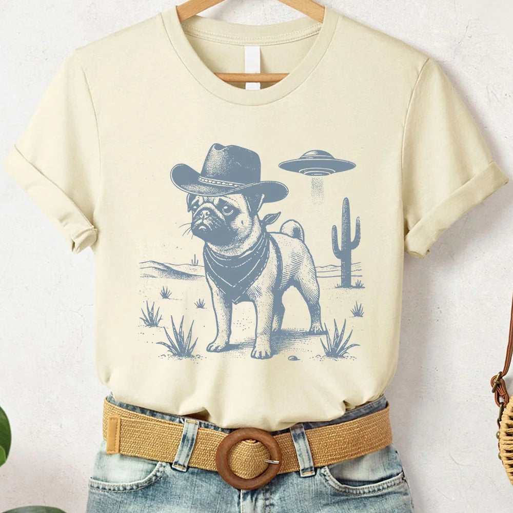 Pug Shirt, Retro T-Shirt, Pugful Vintage Shirt UFO Western Shirt,  Cowboy TShirt, Wild West, Dogful DogMom, Dogfulness Shirting