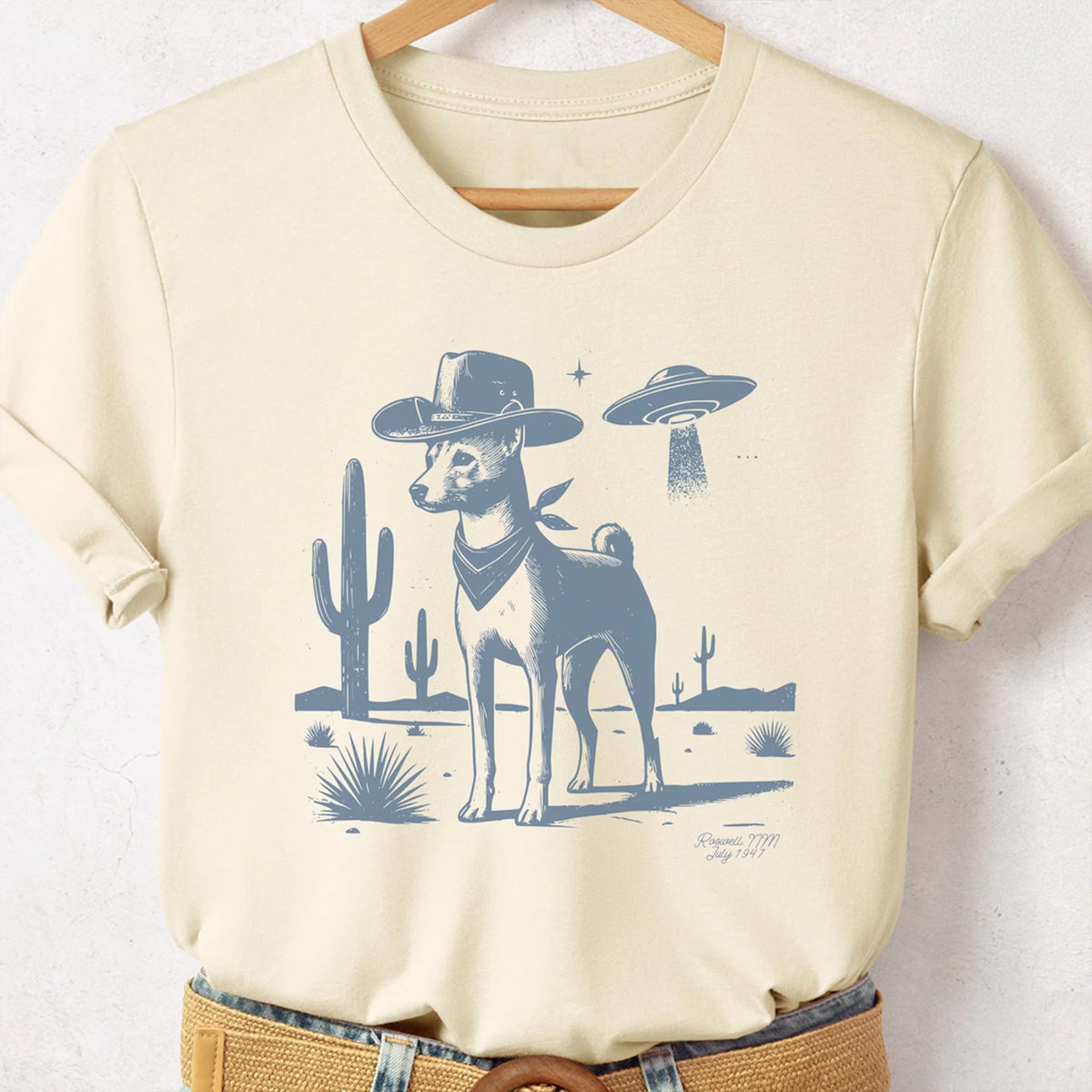 Basenji, Funny Dog Shirt, Vintage Dog Shirt, UFO Western Shirt, Retro T-Shirt, Cowboy TShirt, Dog Mom Shirt, Basenji Mom, Basenji Dad