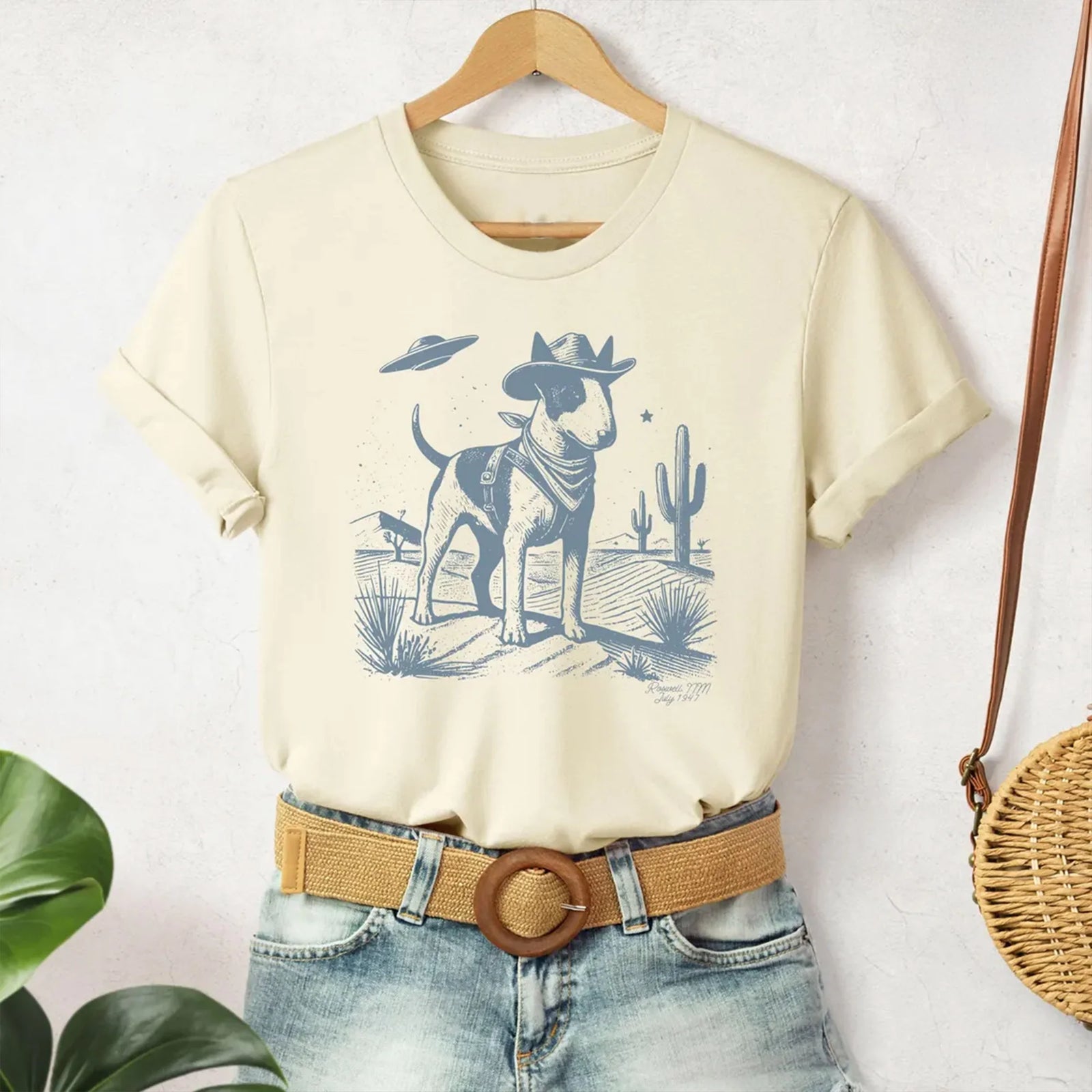 Bull Terrier Shirt, Bully Vintage Shirt UFO Western Shirt, Retro T-Shirt, Cowboy TShirt, Wild West, Dogful DogMom, Dogfulness Shirting
