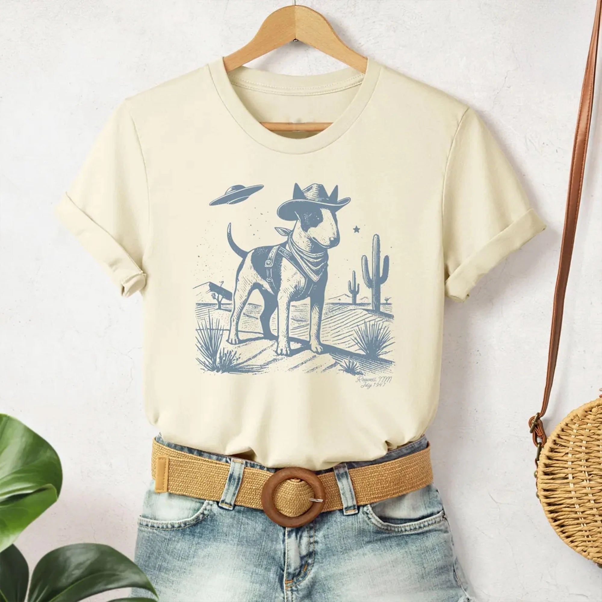 Bull Terrier Shirt, Bully Vintage Shirt UFO Western Shirt, Retro T-Shirt, Cowboy TShirt, Wild West, Dogful DogMom, Dogfulness Shirting