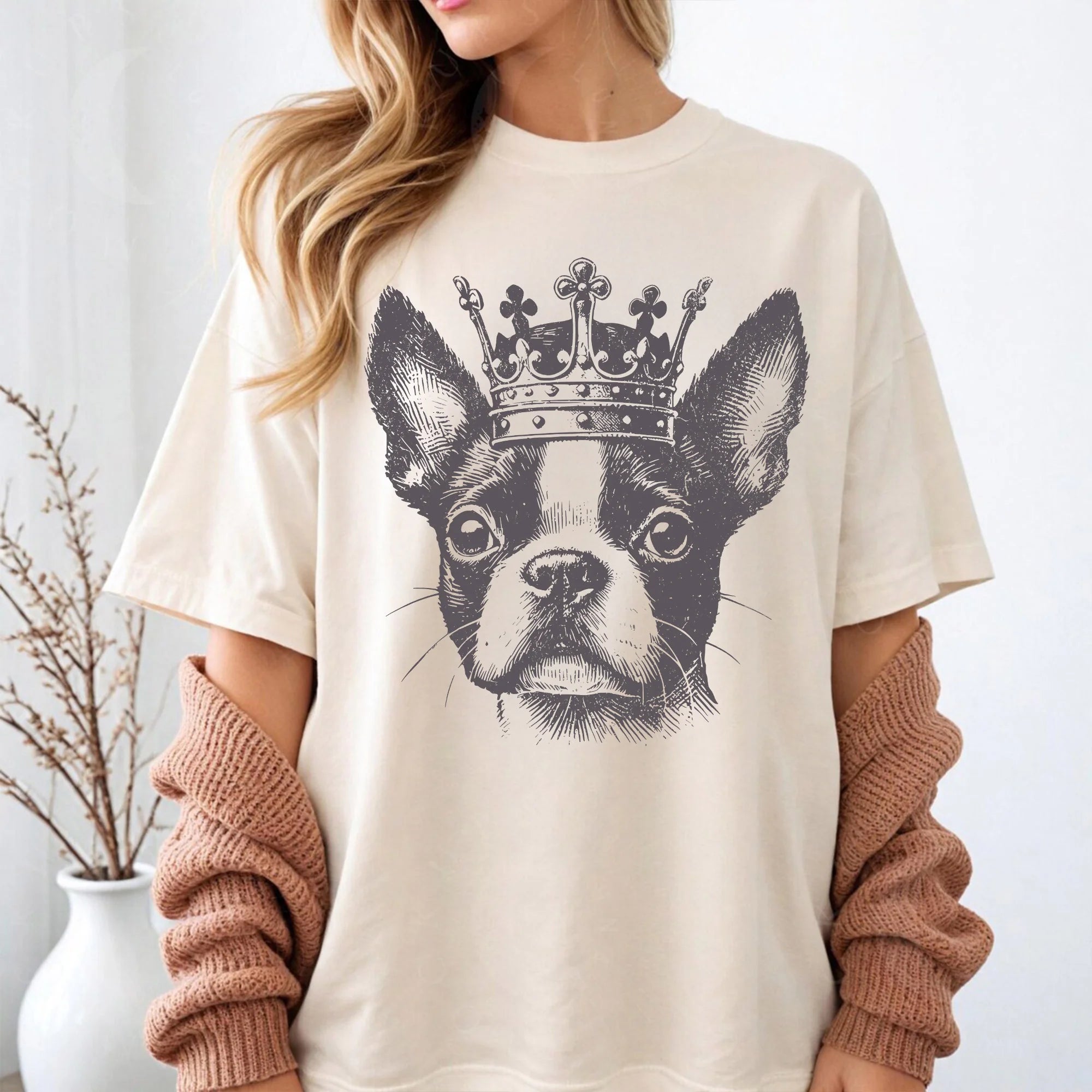 Boston Terrier Crown, Dog Shirt, Vintage Dog Shirt, Retro T-Shirt, King Dog TShirt, Castlecore, Dog Mom, Dog Dad, Royal Shirt, Custom