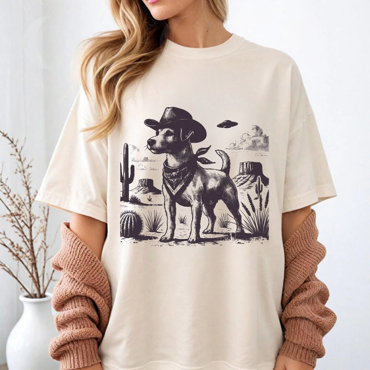 Jack Russell Shirt, Vintage UFO Western Shirt, Cowboy Dog TShirt, Wild West, Dog Sweatshirt, Funny Dog Gift, Cowboy Hat Jack Russell Mom Dad