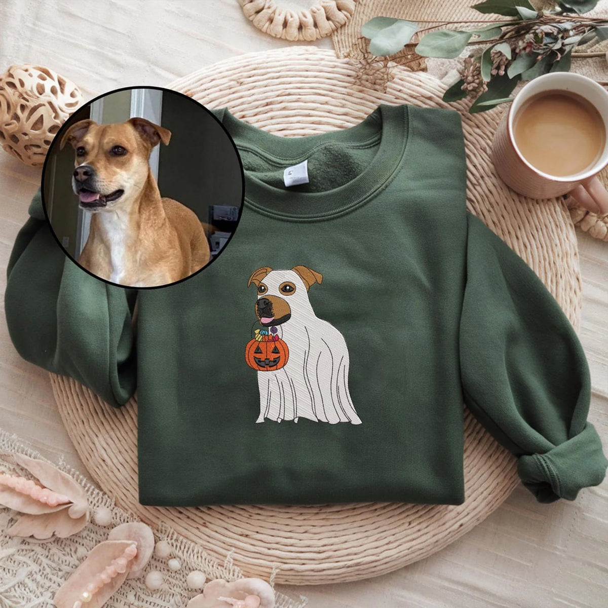 Personalized Embroidered Halloween Custom Dog From Your Photo Sweatshirt Crewneck Halloween Dog Shirt Ghost Dog Halloween Hoodie Sweater Spooky Dog