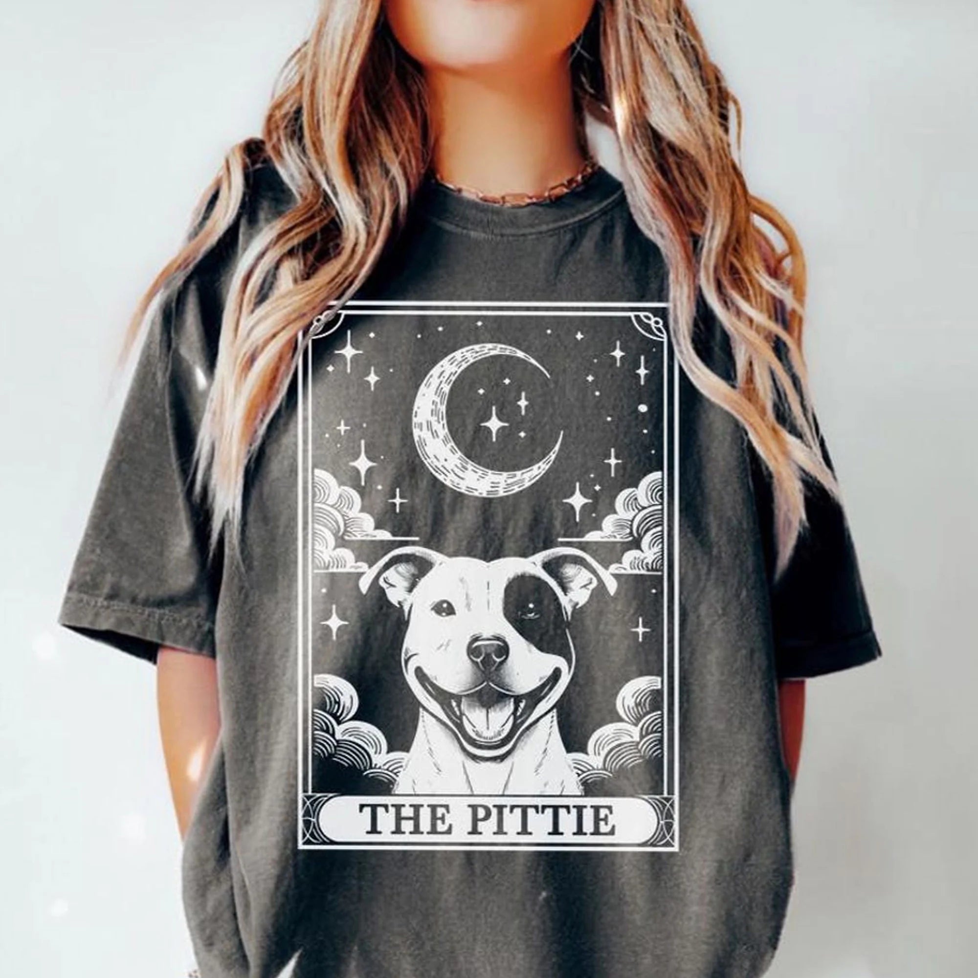 Pitbull T-Shirt, Tarot Card Shirt, Pit bull Dog Halloween Moon Shirt, Funny Pittie Dog Lover Gifts, Comfort Colors Shirt, Pitbull Mom Gift