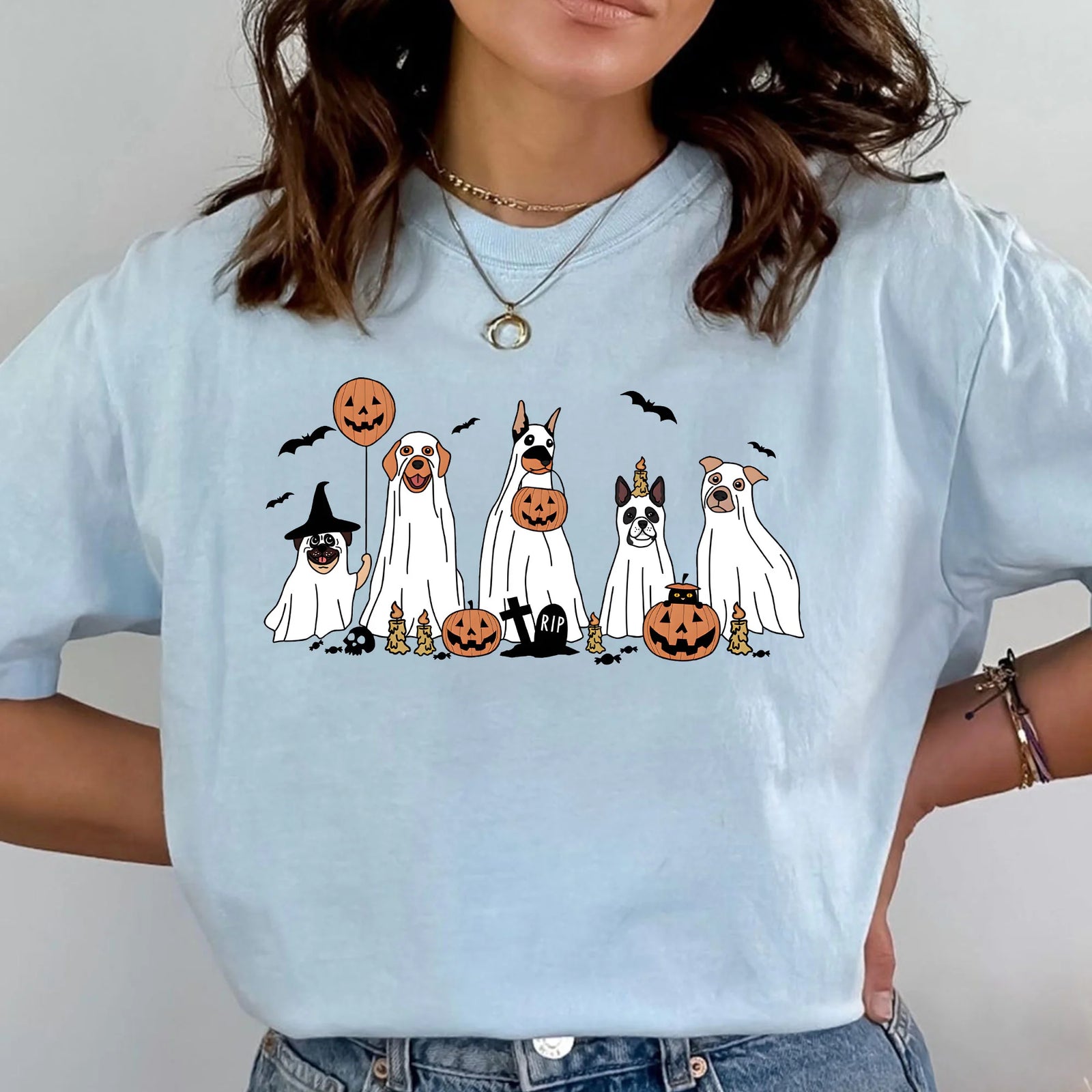 Halloween Sweatshirt, Halloween Shirt, Retro Spooky Season, Ghost Sweatshirt,Halloween Dog Sweatshirt,Ghost Dog Shirt,2024 Happy Halloween