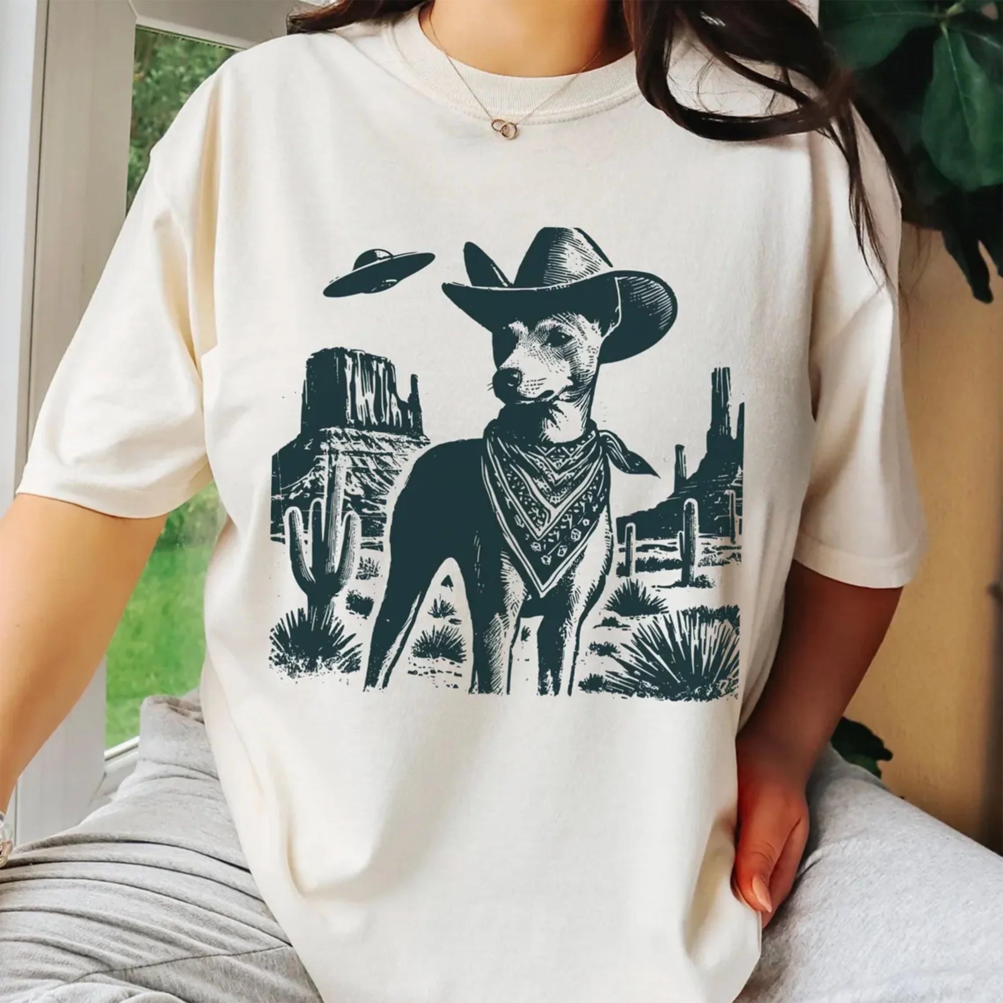 UFO Cowboy Basenji Shirt - Alien Basenji Dog Tee, Vintage Space Cowdog Basenji T-Shirt, Funny Western Basenji Mom Dad Gift