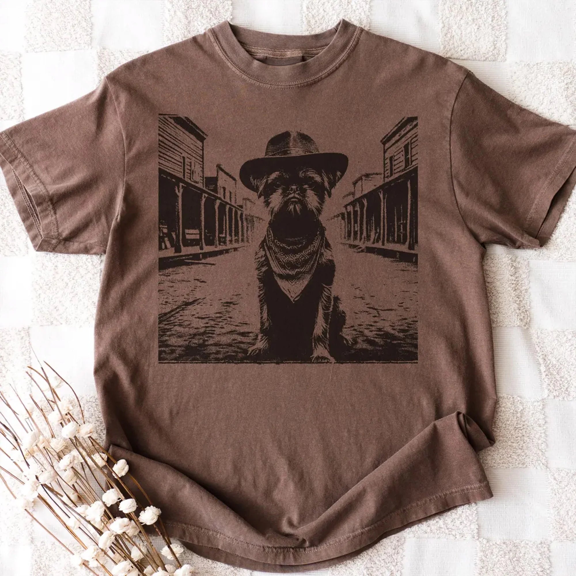 Wild West Town Brussels Griffon T-Shirt - Western Style Griffon T Shirt, Griffon Mom or Dad Gifts, Cowboy Brussels Tee, Vintage Griffon Retro