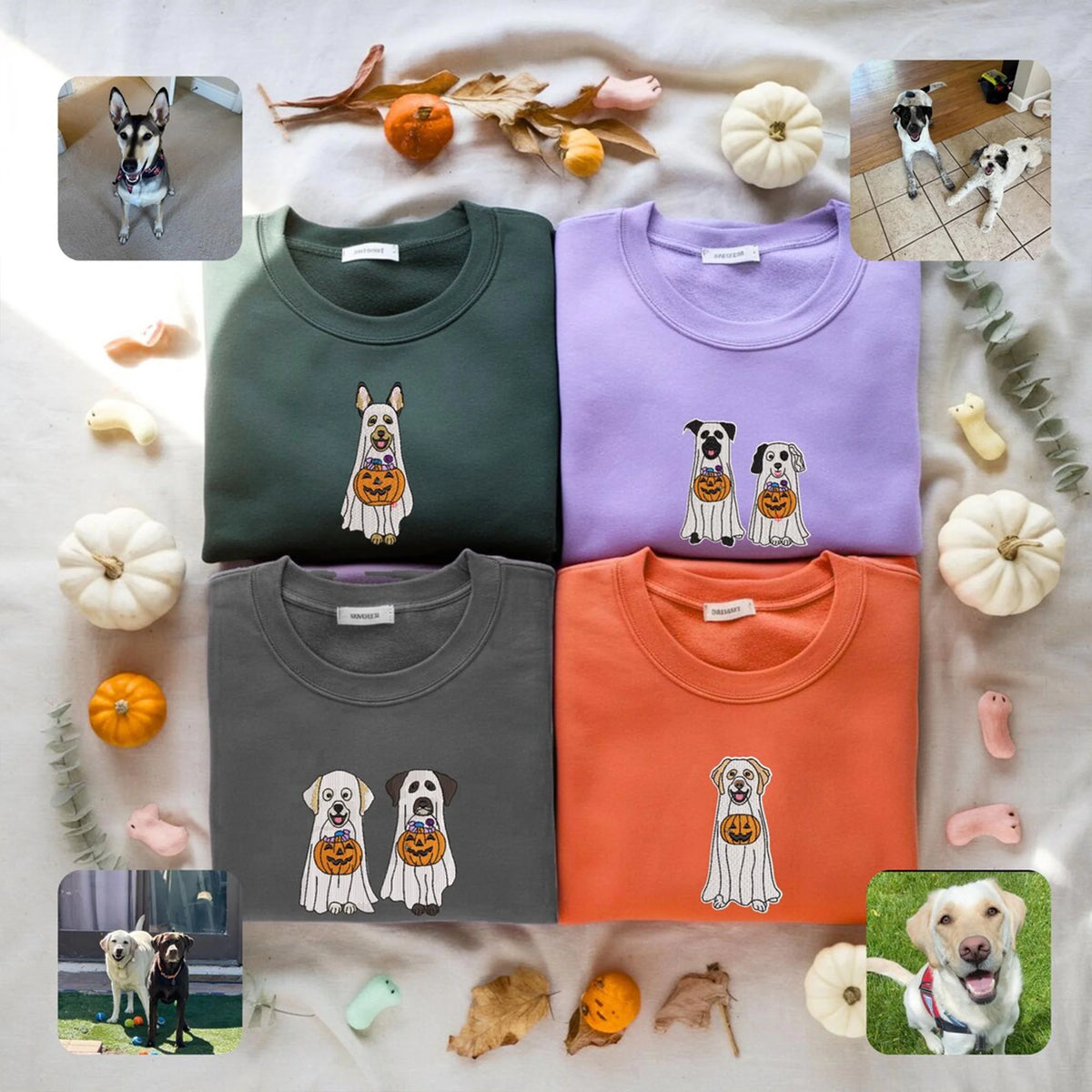 Personalized halloween Pet Embroidered Sweatshirt, Personalized Halloween Ghost Dog Embroidery Hoodie, Costume Ghost Bats Shirt, Pumpkin Candy Cat