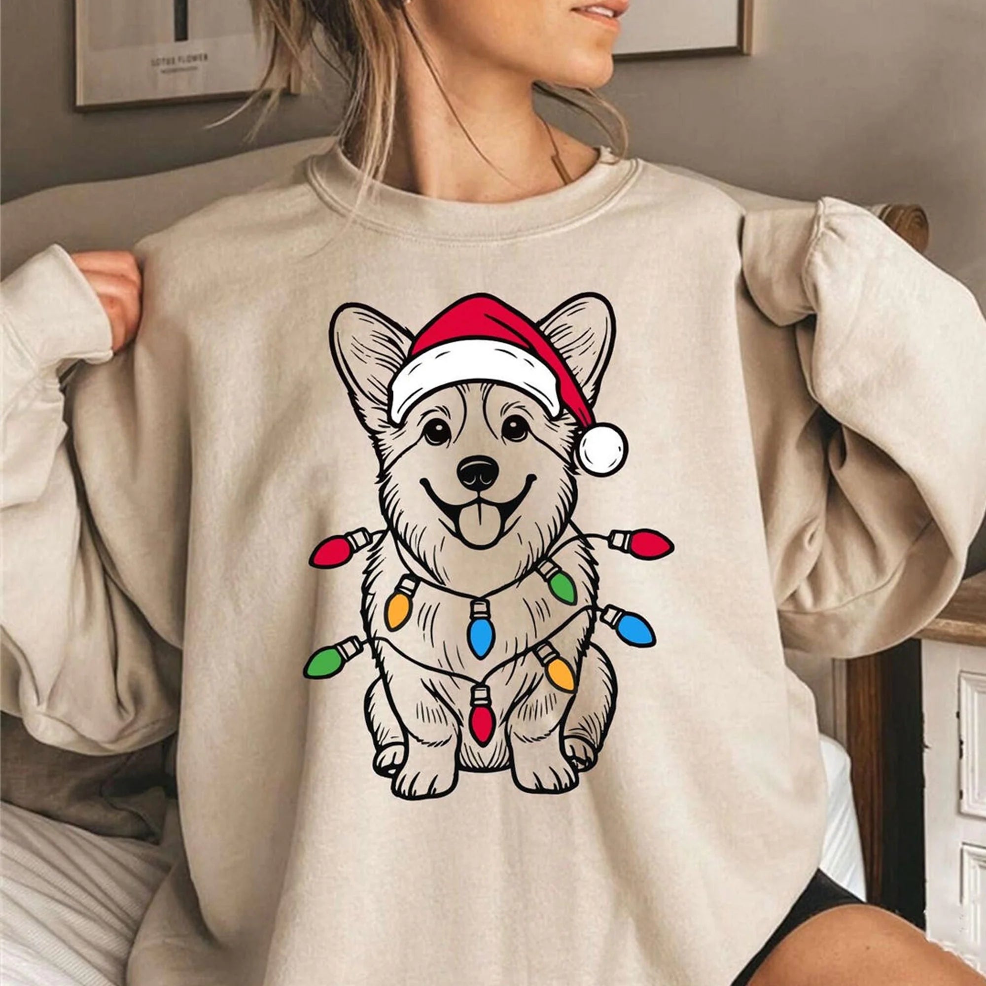 Festive Corgi Christmas Sweatshirt | Santa Corgi Sweater | Christmas Corgi | Corgi Lover Gift | Holiday Dog Sweater | Corgi Xmas Sweatshirt