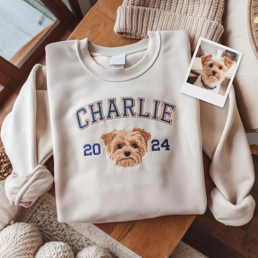 Personalize Pet Embroidered Sweatshirt, Custom Pet shirt, Embroidered Pet, Personalized Pet Face and Pet name Sweatshirt, Christmas Gift
