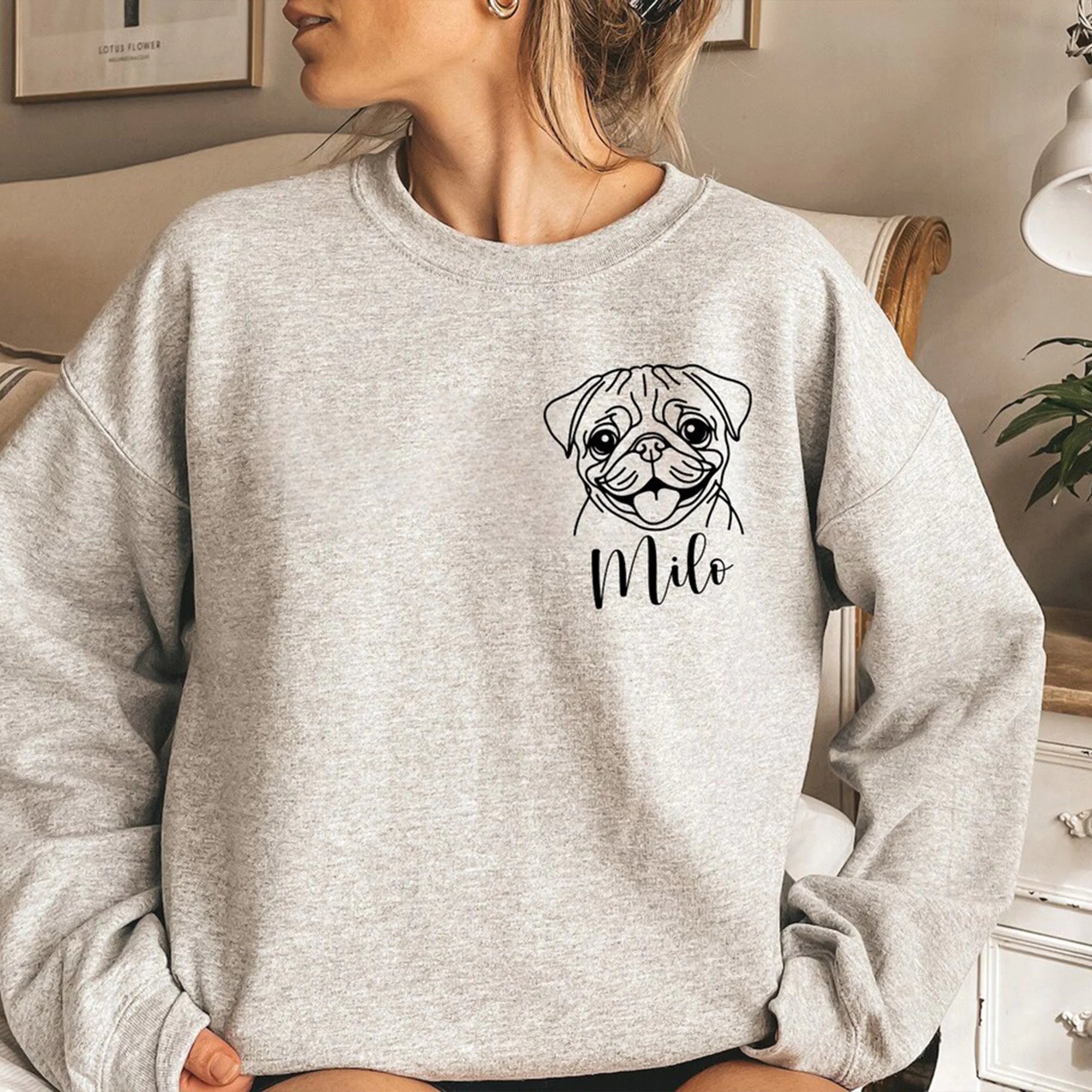 Pug Sweatshirt | Custom Pug Mom Crewneck | Pug Lover Sweater | Pug Owner Gift | Custom Pug Dog Sweater | Pug Name Sweatshirt