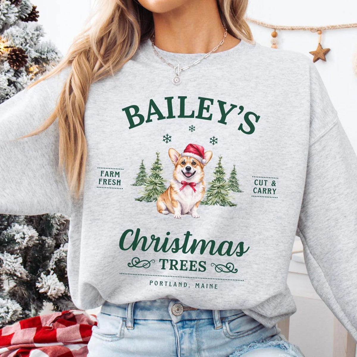 Corgi Christmas Sweatshirt Personalized Corgi Shirt Christmas Trees Sweater Dogs Holiday Crewneck Corgi Mom Christmas Gift Corgi Dog Lovers