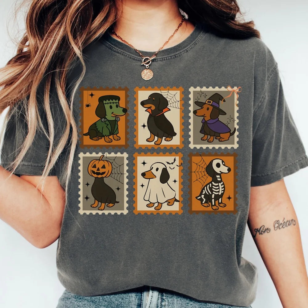 Halloween Ghost Dachshund Comfort Colors T-Shirt, Weiner Dog Halloween Shirt, Spooky Ghost Shirt