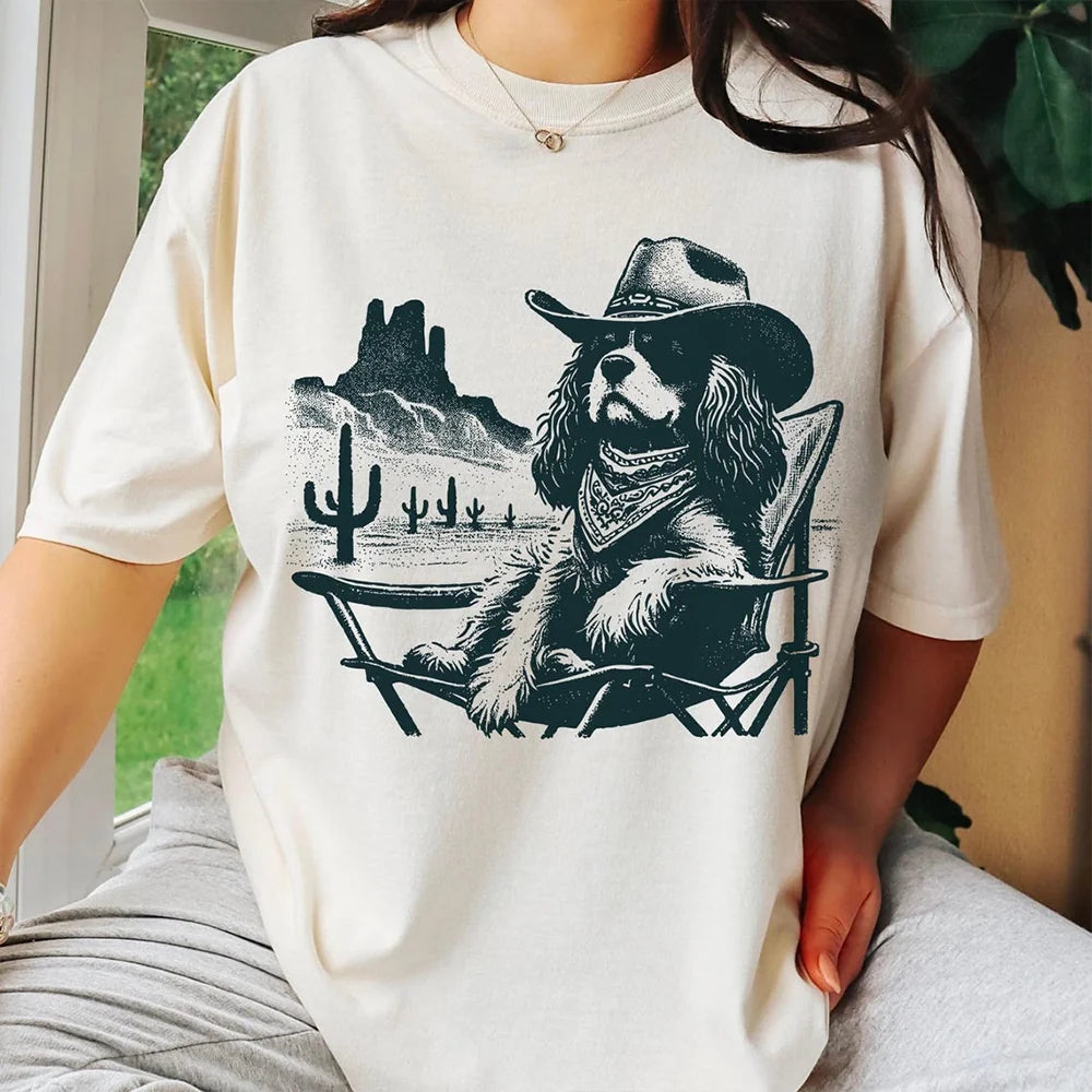 Vintage Cavie Western Shirt – Cowboy Cavie Tee, Retro Desert Dog Chill T-Shirt, Gift for Cavie Mom, Dad & Cavalier King Charles Lovers