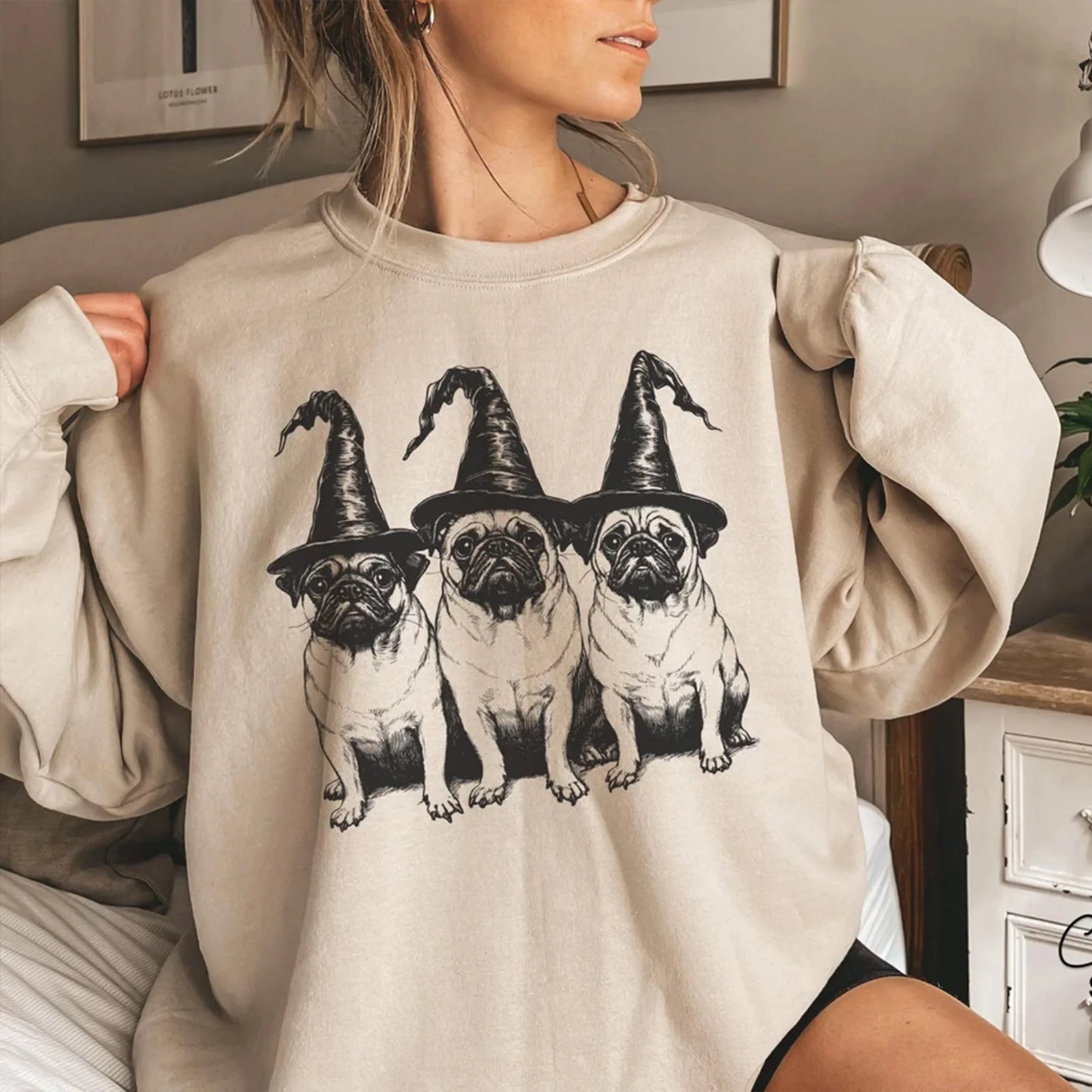 Pug Halloween Sweatshirt, Spooky Halloween Dog Mom Sweatshirt, Pug Halloween