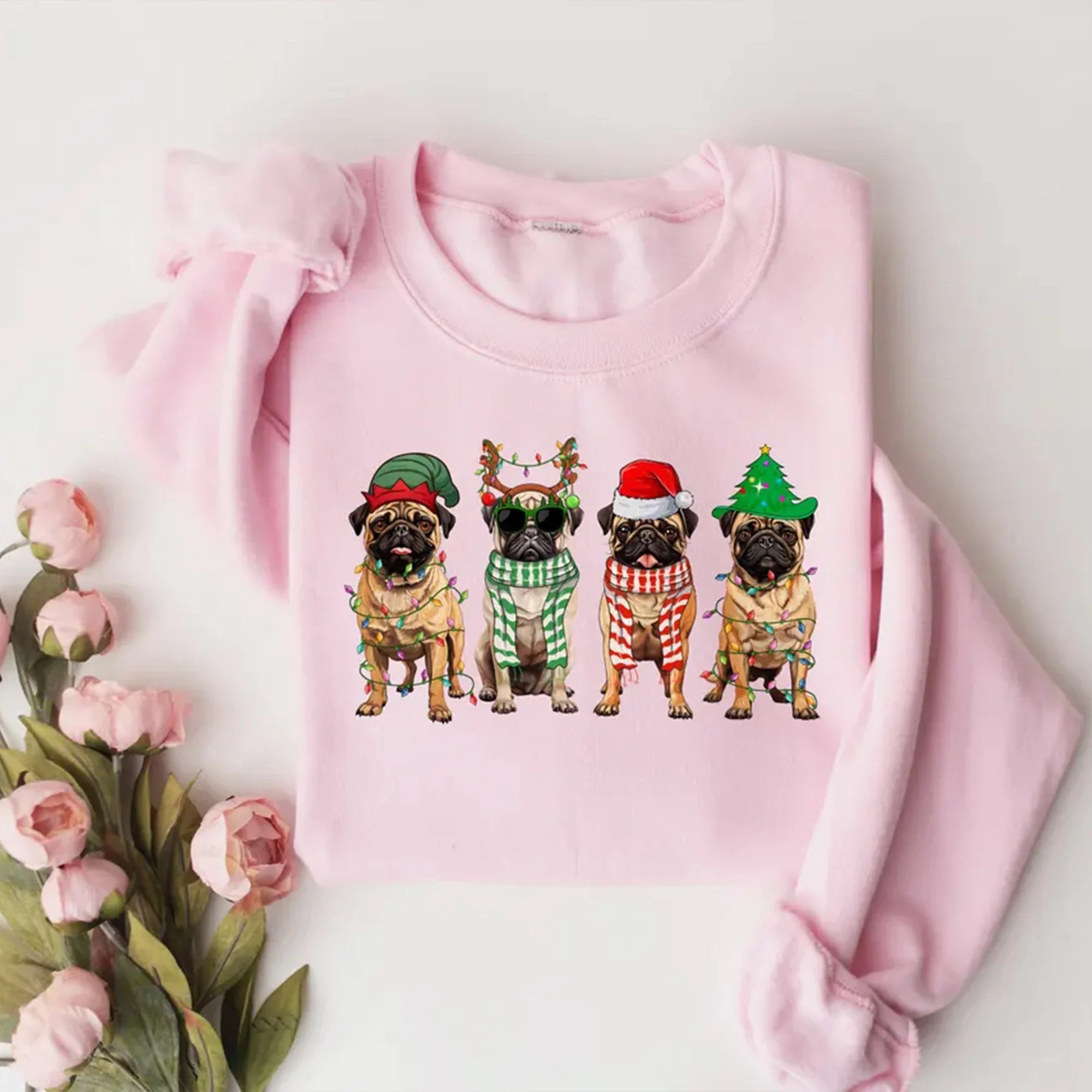 Pugs Christmas Sweatshirt, Dog Lover Gift, Holiday Sweaters, Christmas Pugs Shirt
