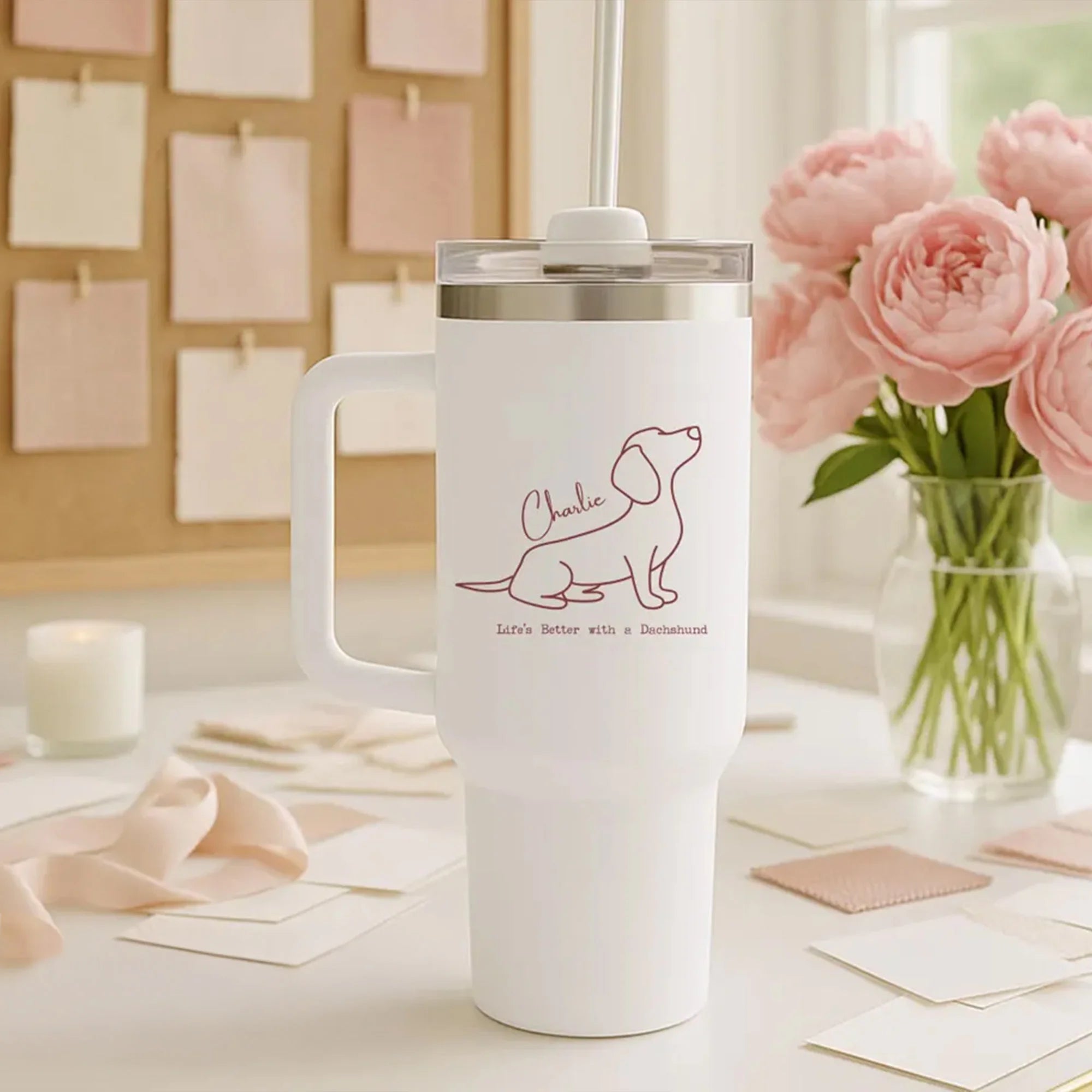 Custom Name Dachshund Tumbler 40oz Funny Weiner Dog Lover Gift for Doxie Mom Sausage Pup Owner Cup Pet Parent Present Ceramic Dog Mug