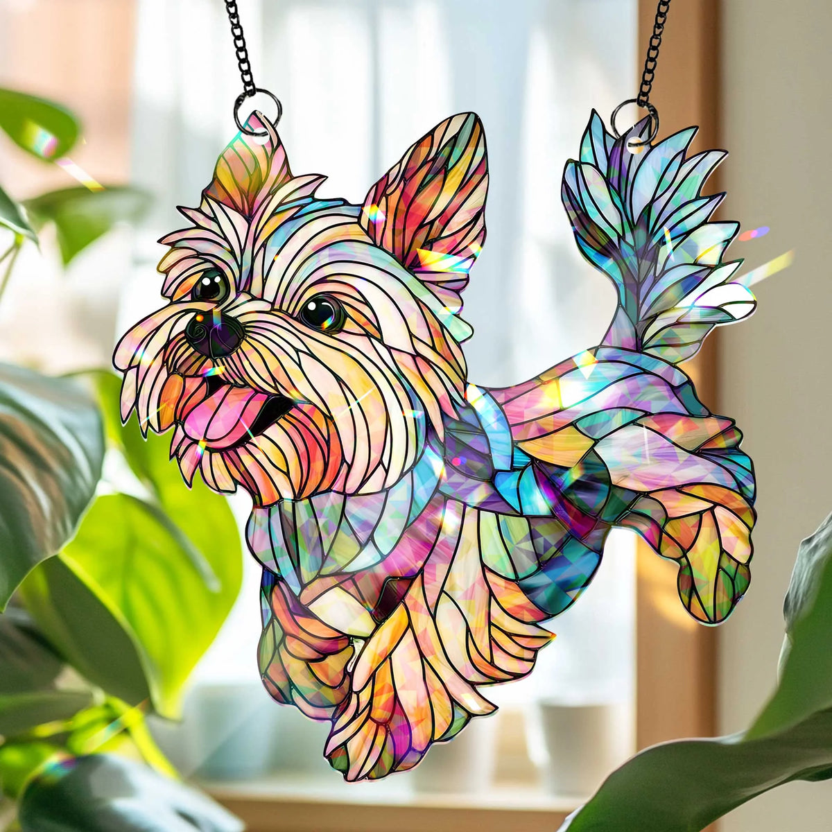 Acrylic Yorkie Dog Glass Hologram Acrylic, Yorkshire Terrier Window Hanging, Dog Lover Gift, Pet Memorial Ornament, Colorful Dog Decor for Home