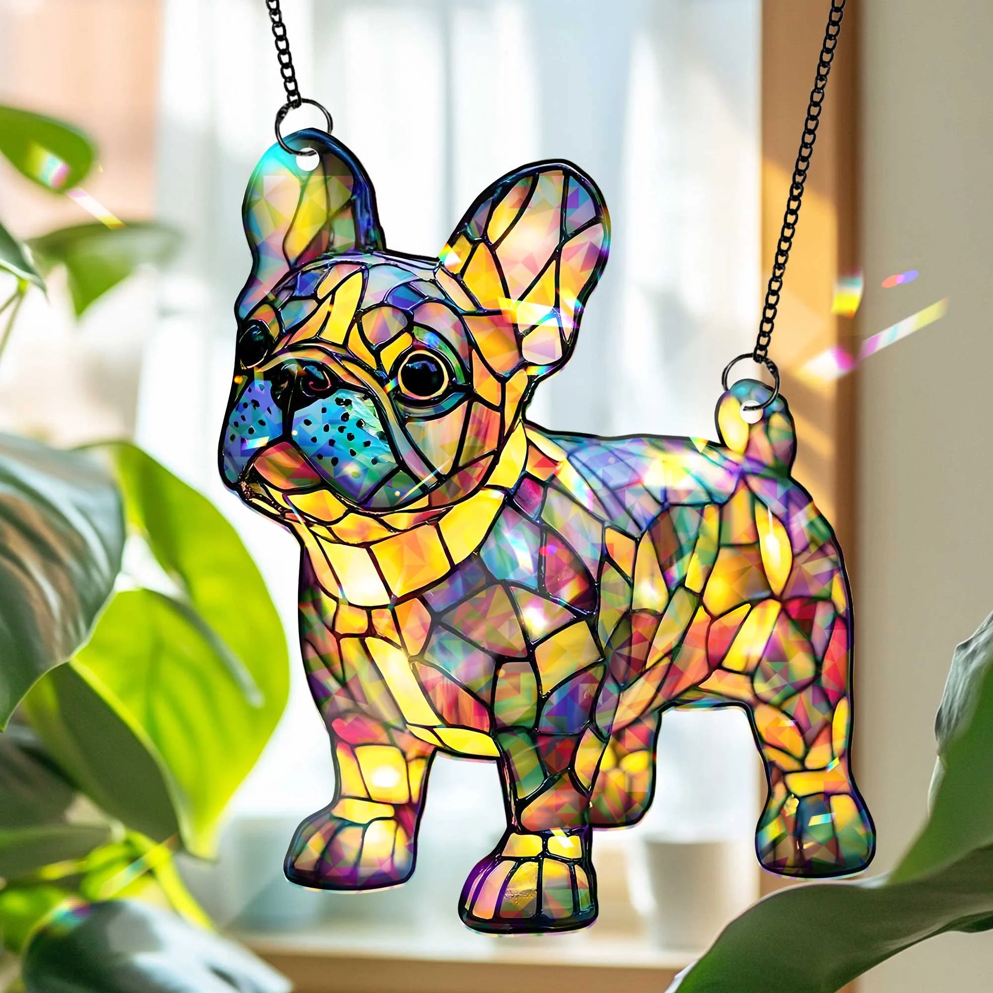 French Bulldog Glass Hologram Acrylic, Colorful Window Suncatcher, Stained Glass Style Dog Decor, Pet Lover Gift, Frenchie Window Ornament