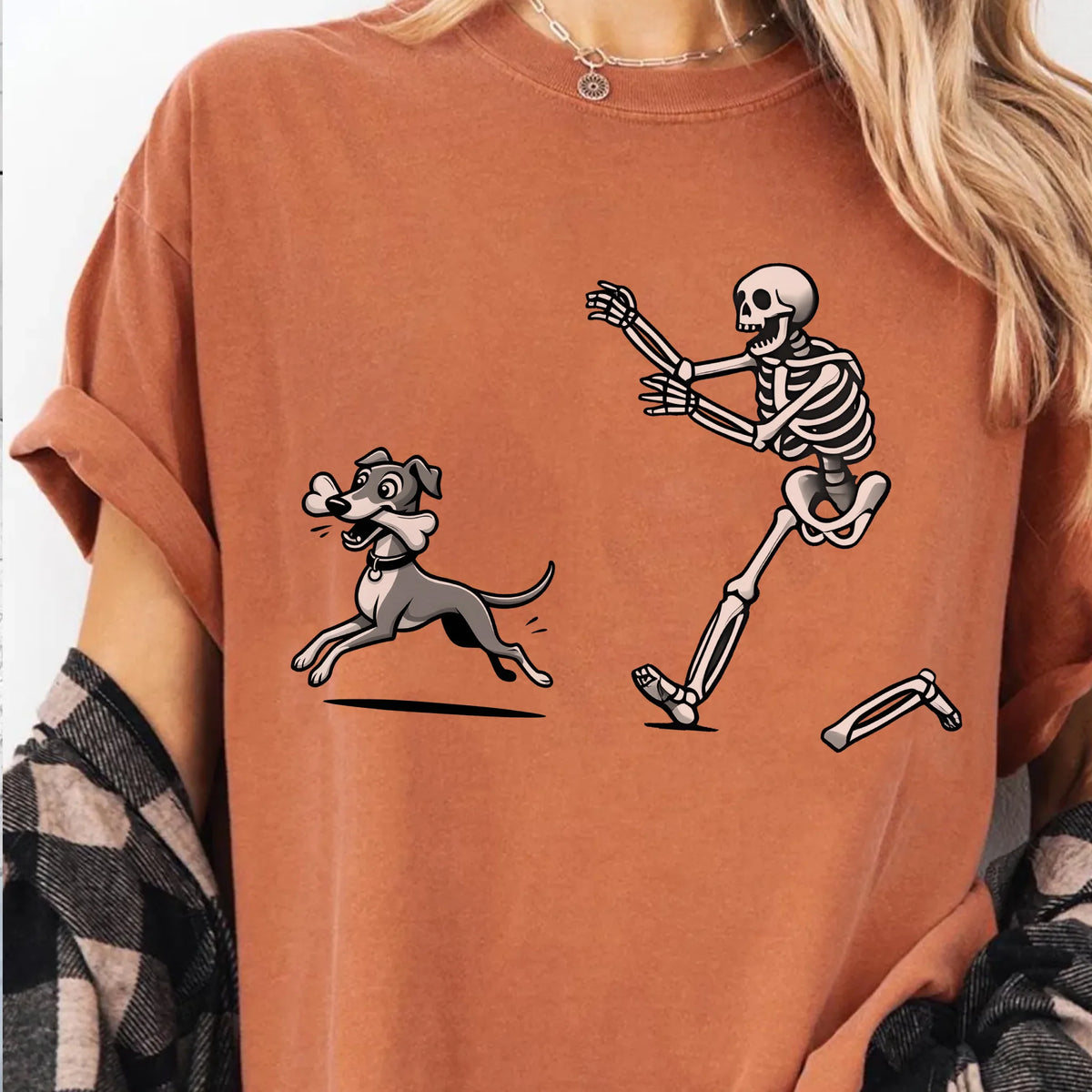 Funny Skeleton Chasing Greyhound T-Shirt, Cute Halloween Greyhound Shirt, Spooky Cartoon Pet Shirt, Funny Halloween Shirt, Pet Lover Gift