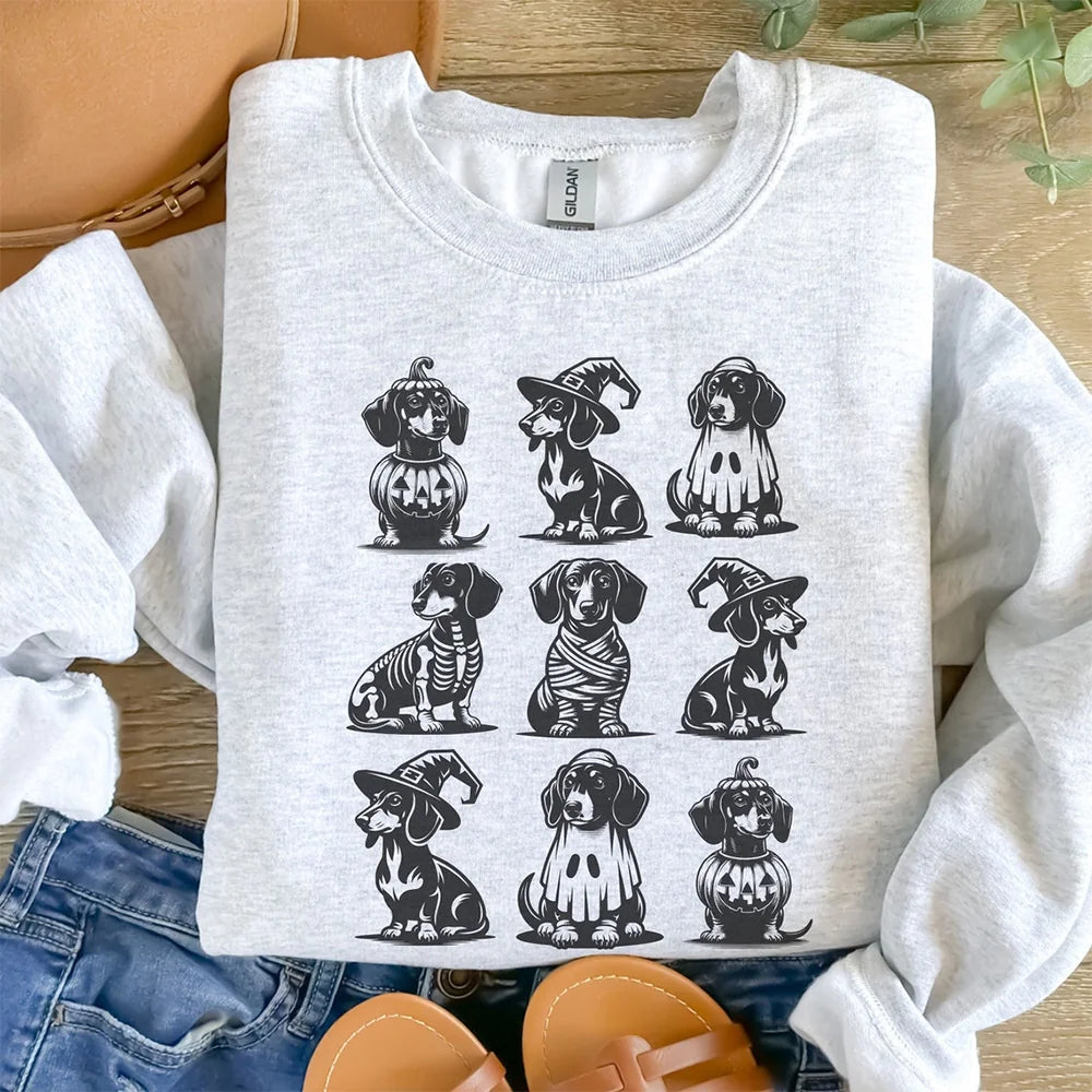 Halloween Sweatshirt, Dachshund Halloween Sweater, Pumpkin Sweatshirt, Halloween Dog Sweatshirt Retro Spooky Season, Weenie Dog, Weiner Dog
