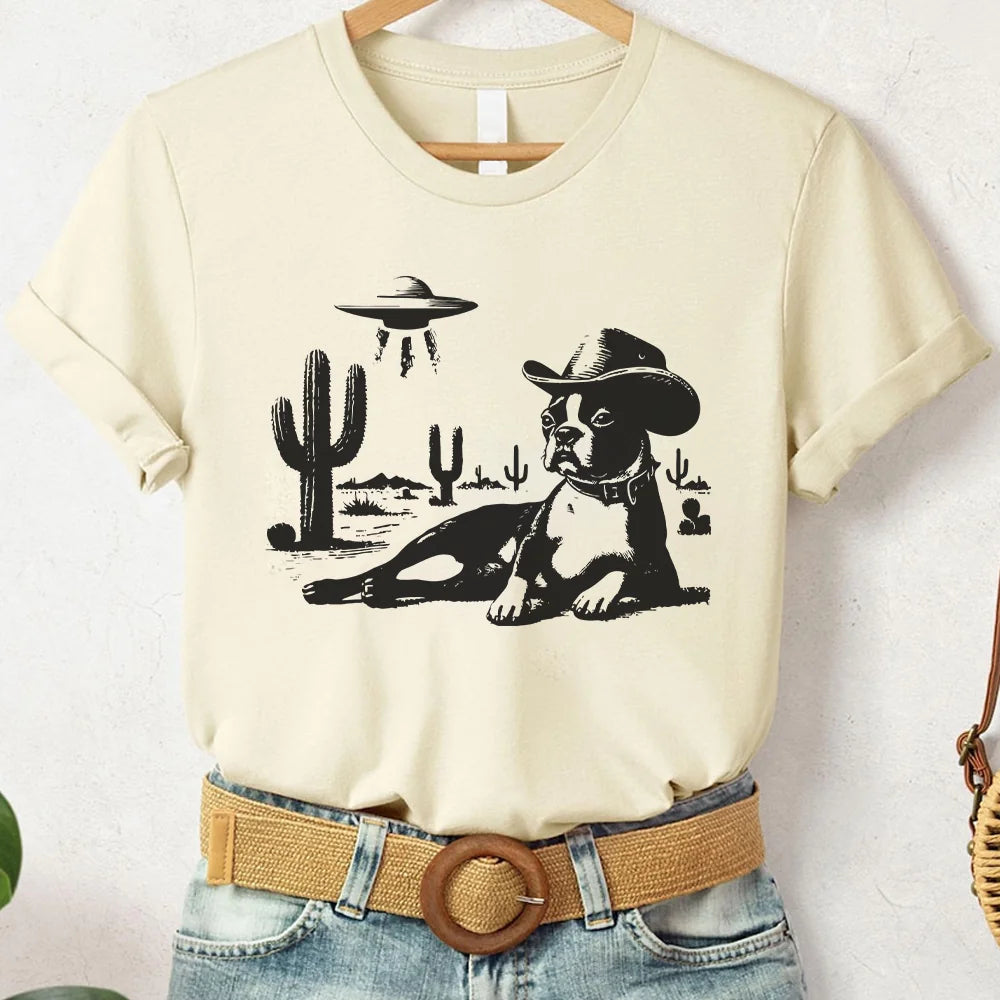 Boston Terrier Shirt, Boston Terrier Retro UFO Western Shirt, Vintage Dog T-Shirt, Cowboy TShirt, Dog Mom, Dog Dad