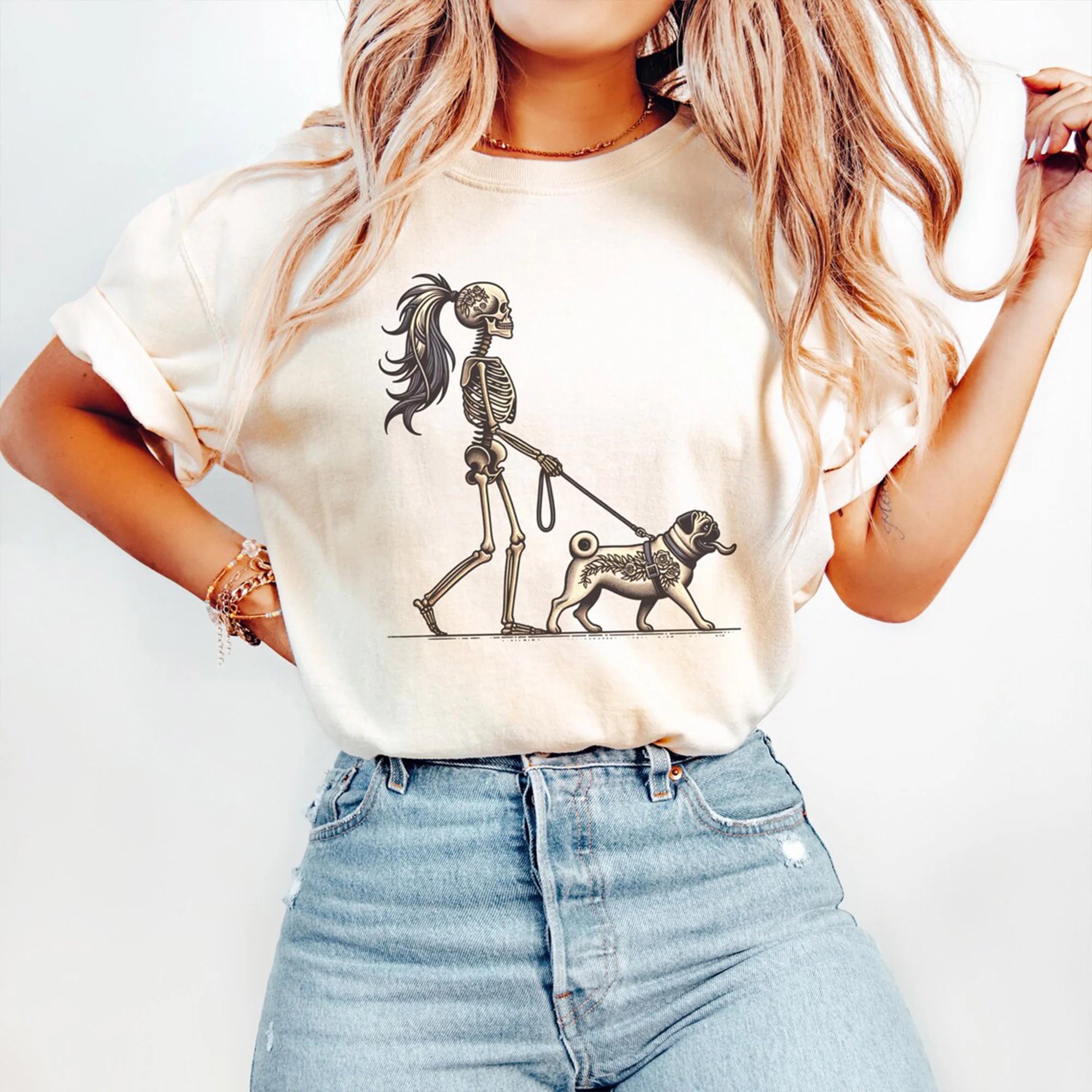 Pug Halloween Shirt, Comfort Colors® Pug Mom T-shirt, Pug Dog Halloween Skeleton Tee, Spooky Pug Mama Tshirt, Pug Dog Shirt for Women